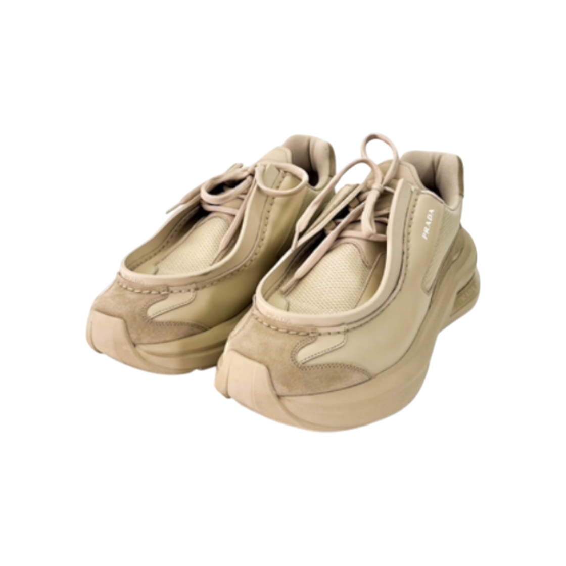 프라다 브러시드 청키 레더 바이크 스웨이드 스니커즈 베이지(PRADA Brushed Chunky Leather Suede Bike Sneakers - Beige)