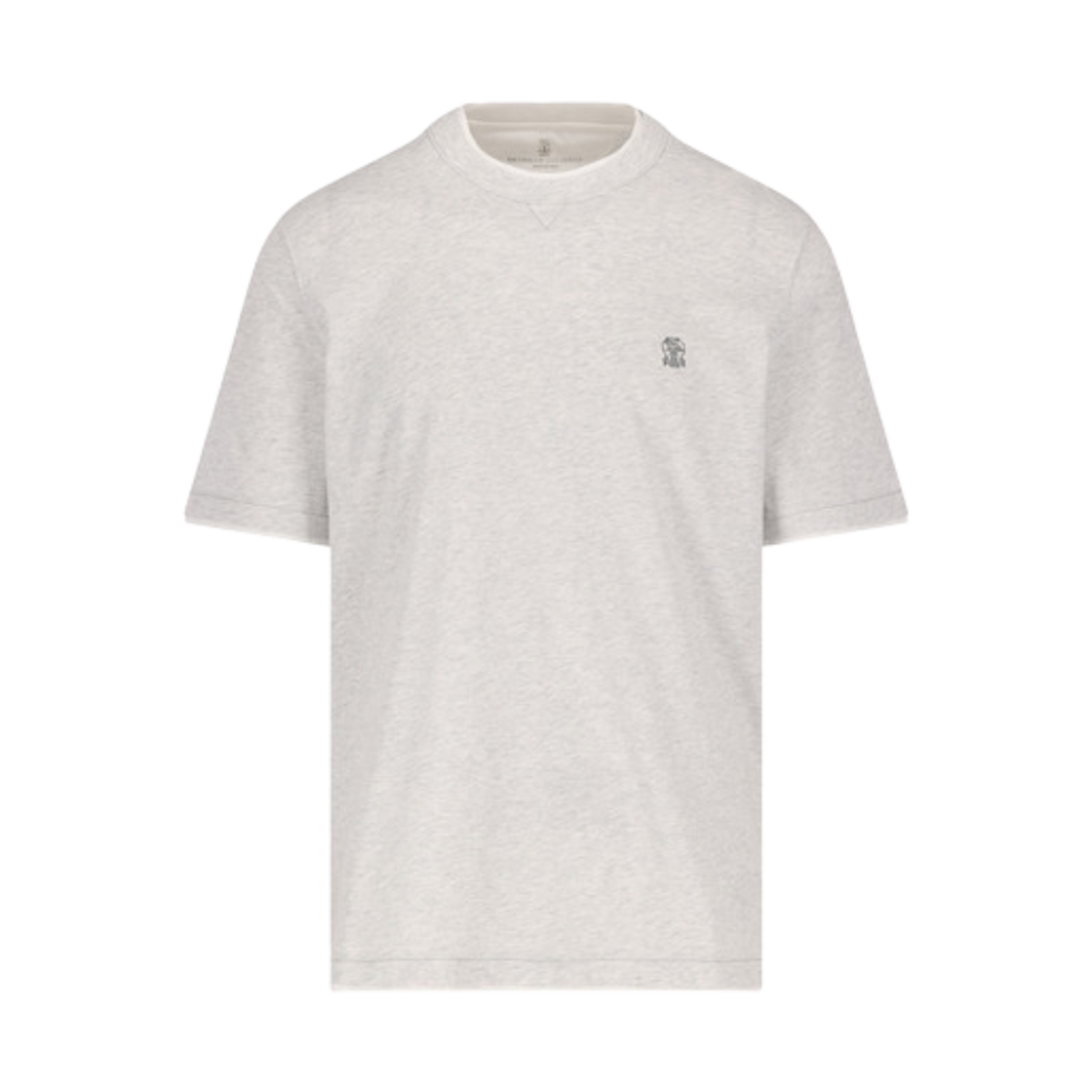 M0B137451G-CY887 Brunello Cucinelli Cotton Jersey Crewneck T-Shirt with Logo and Faux Layering Pearl Grey
