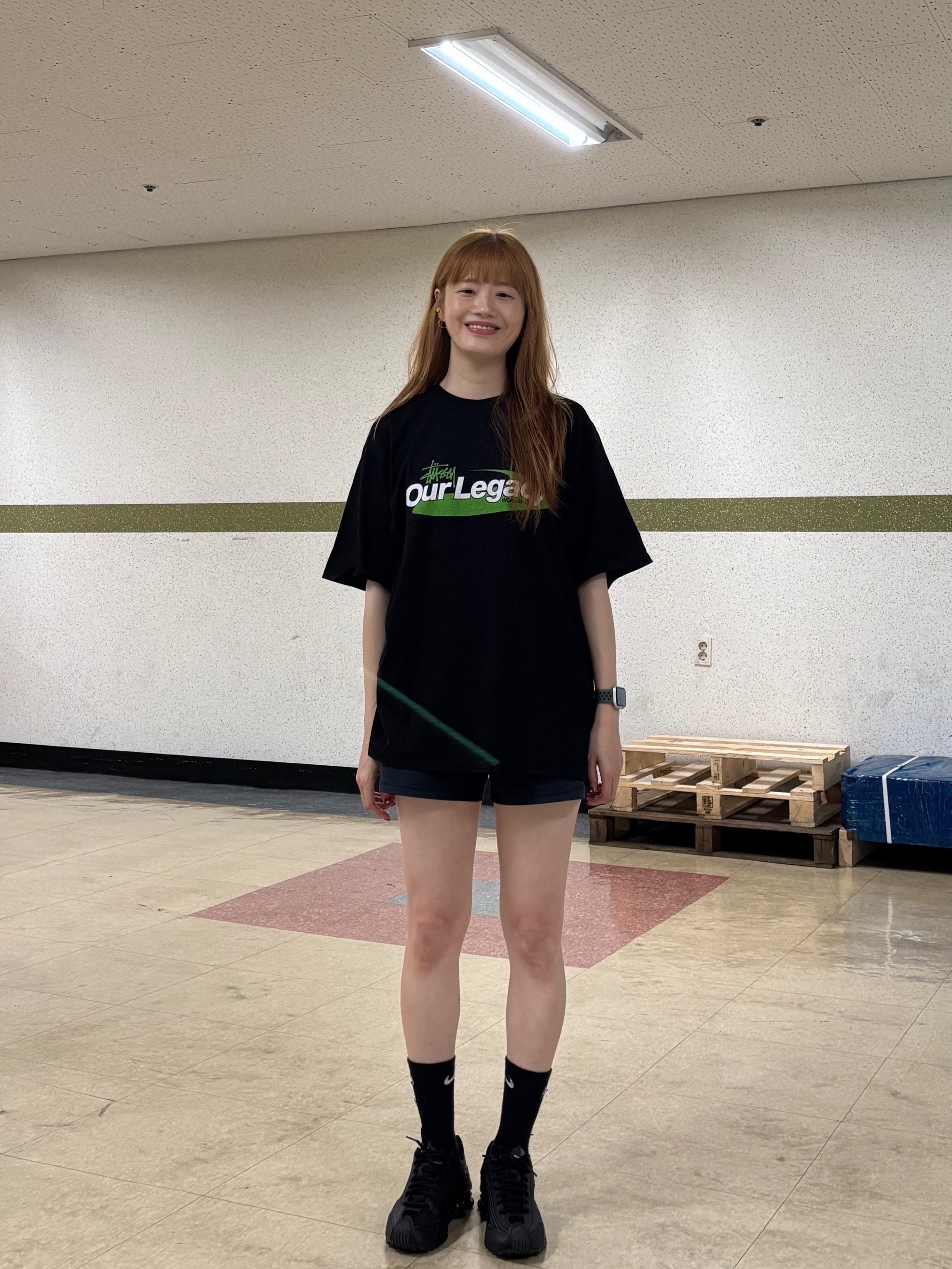 Stussy x Our Legacy Work Shop Swirl Pigment Dyed T-Shirt Black, (W) Nike Shox R4 Black 착용 스타일 - 7