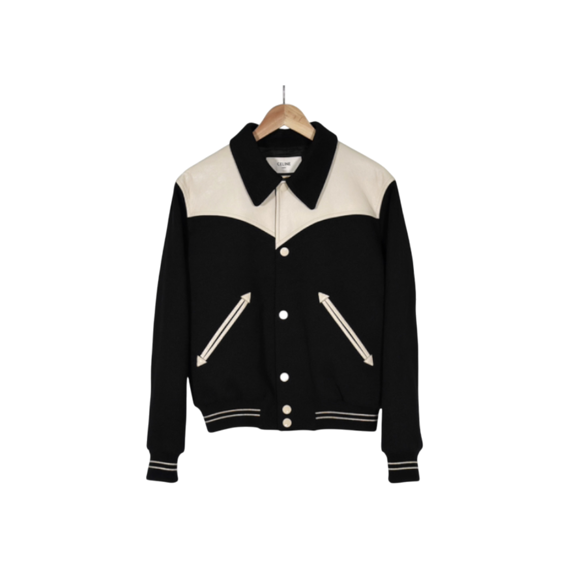 셀린느 남성 울 레더 웨스턴 테디 바시티 블루종 자켓 블랙