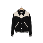 Celine Men's Wool Leather Western Teddy Varsity Jacket - Black