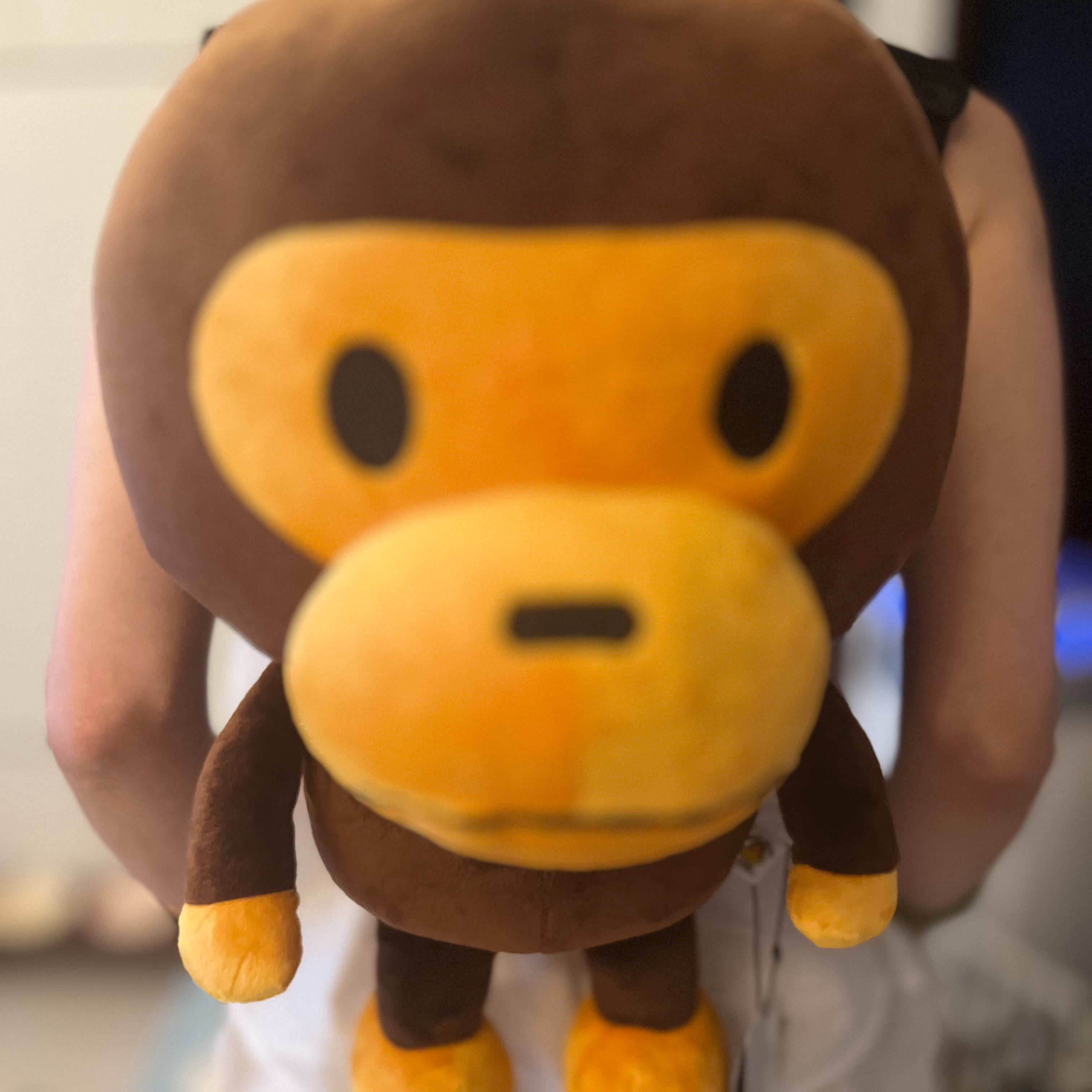 BAPE Baby Milo Plush Doll Backpack Brown 착용 스타일