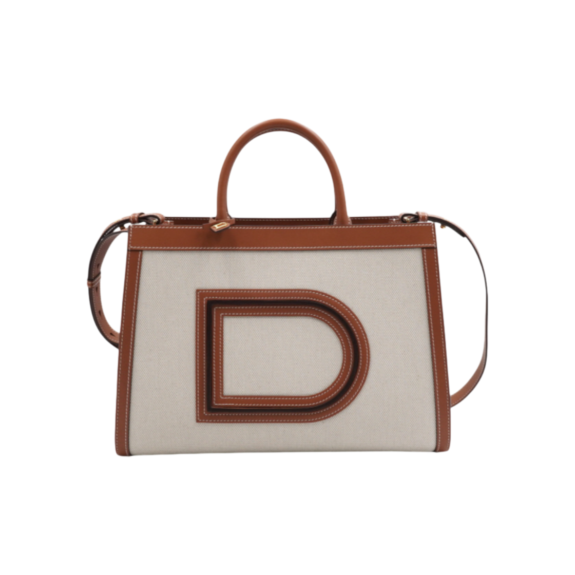 ITC8TVUQ3MRK DELVAUX Brown Frame Canvas PM Tote & Shoulder Bag