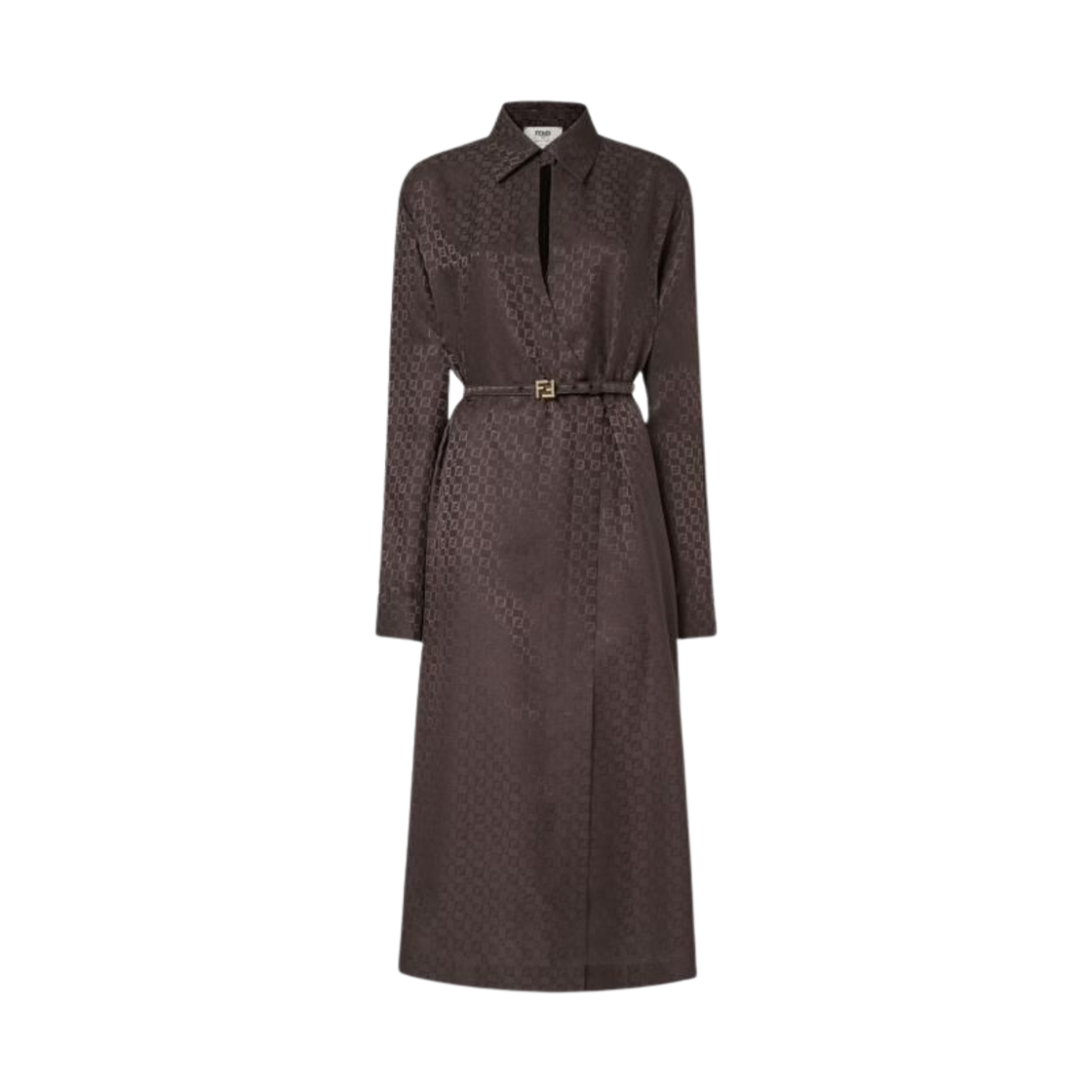 (W) 펜디 FF 자카드 실크 드레스 브라운((W) Fendi FF Jacquard Silk Dress Brown)