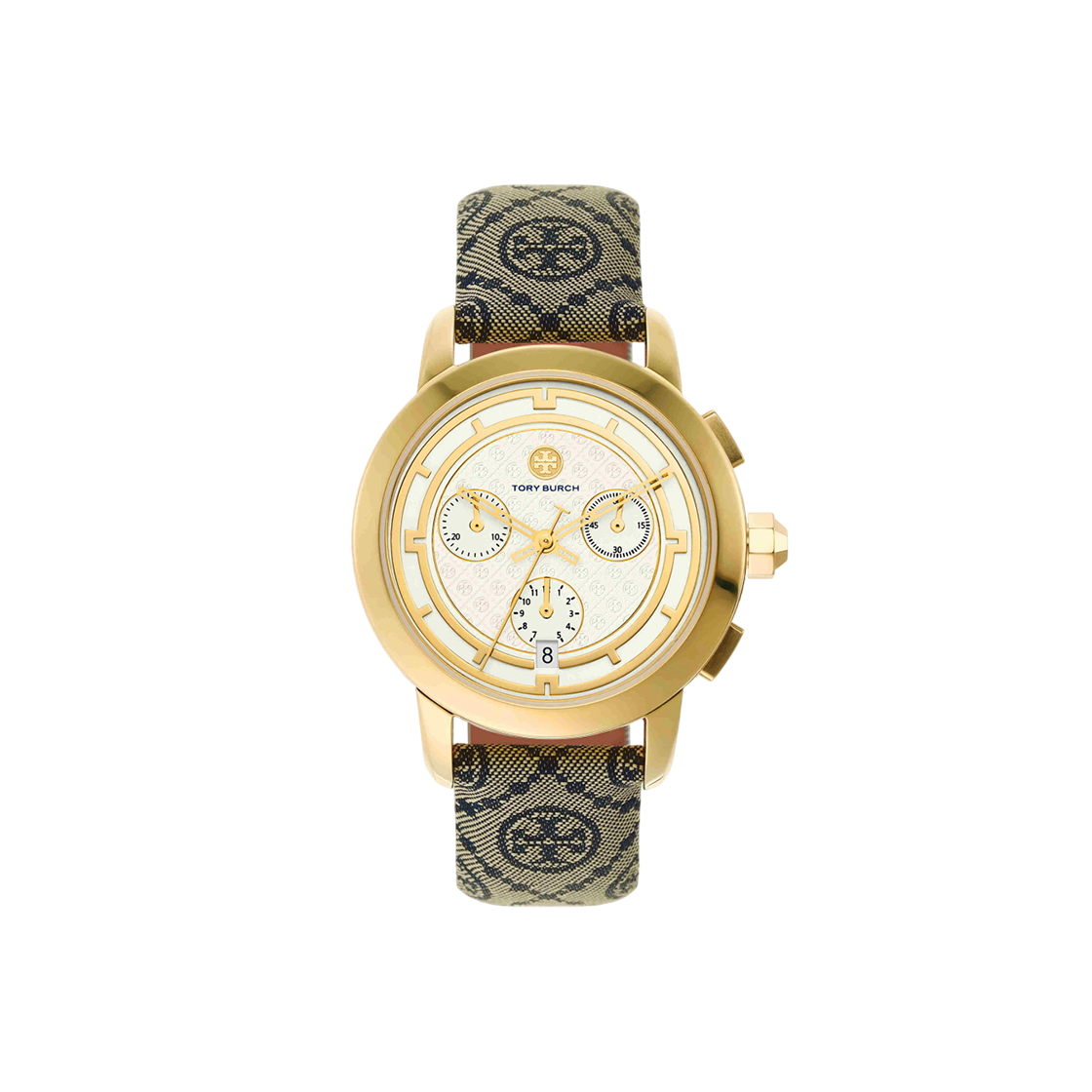 (W) 토리버치 토리 크로노그래프 패브릭 레더 스트랩 시계 블루((W) Tory Burch Tory Chronograph Fabric Leather Strap Watch Blue)