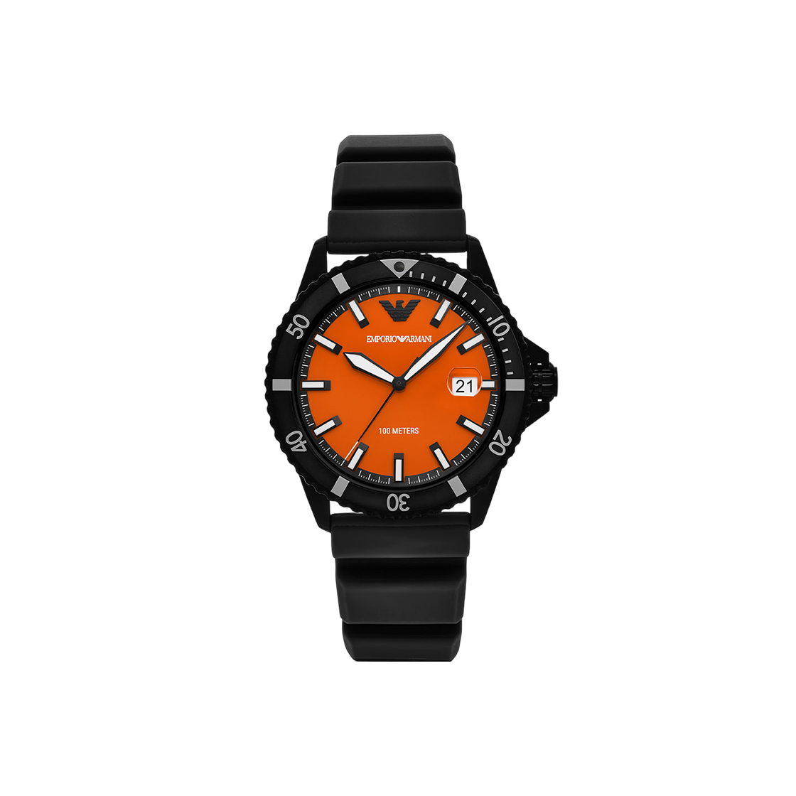 AR11684 Emporio Armani World Explorer Quartz Three-Hand 42mm Watch Black Silicone Orange