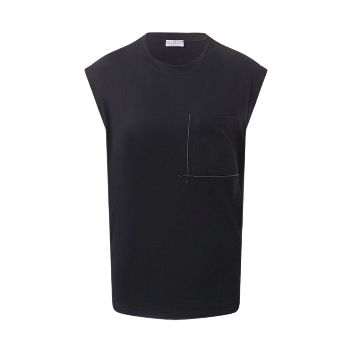 M0T81HA830-C101 (W) Brunello Cucinelli Monili Pocket Detail Sleeveless T-Shirt Black