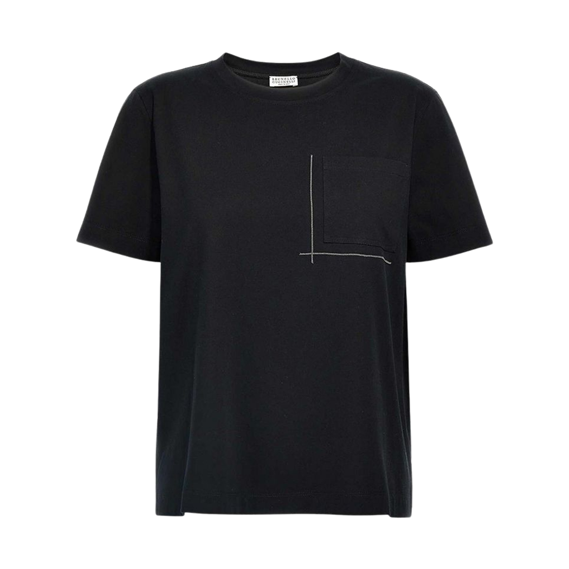 M0T81HA800-C101 (W) Brunello Cucinelli Shiny Pocket Detail Cotton Jersey T-Shirt Black