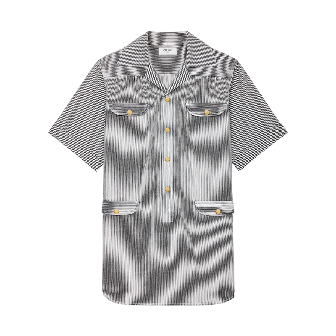 RR08H351N-07IA (W) Celine Tunic Mini Dress in Hickory Striped Cotton Raw Wash