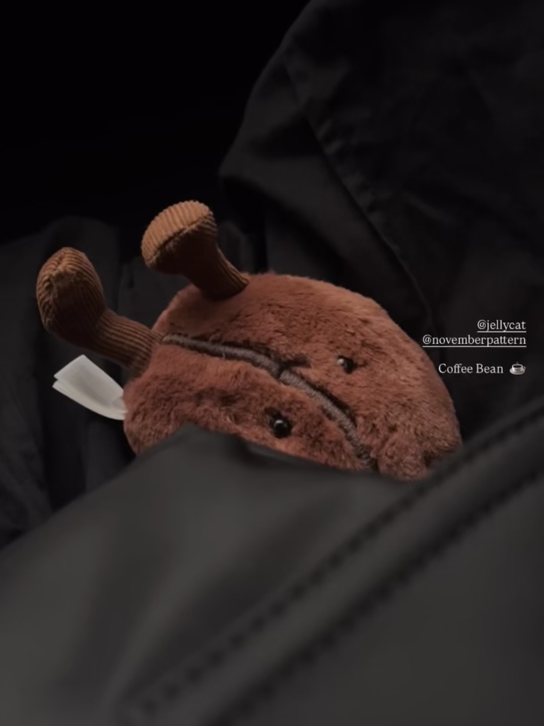 Jellycat Amuseables Coffee Bean Bag Charm Brown 착용 스타일