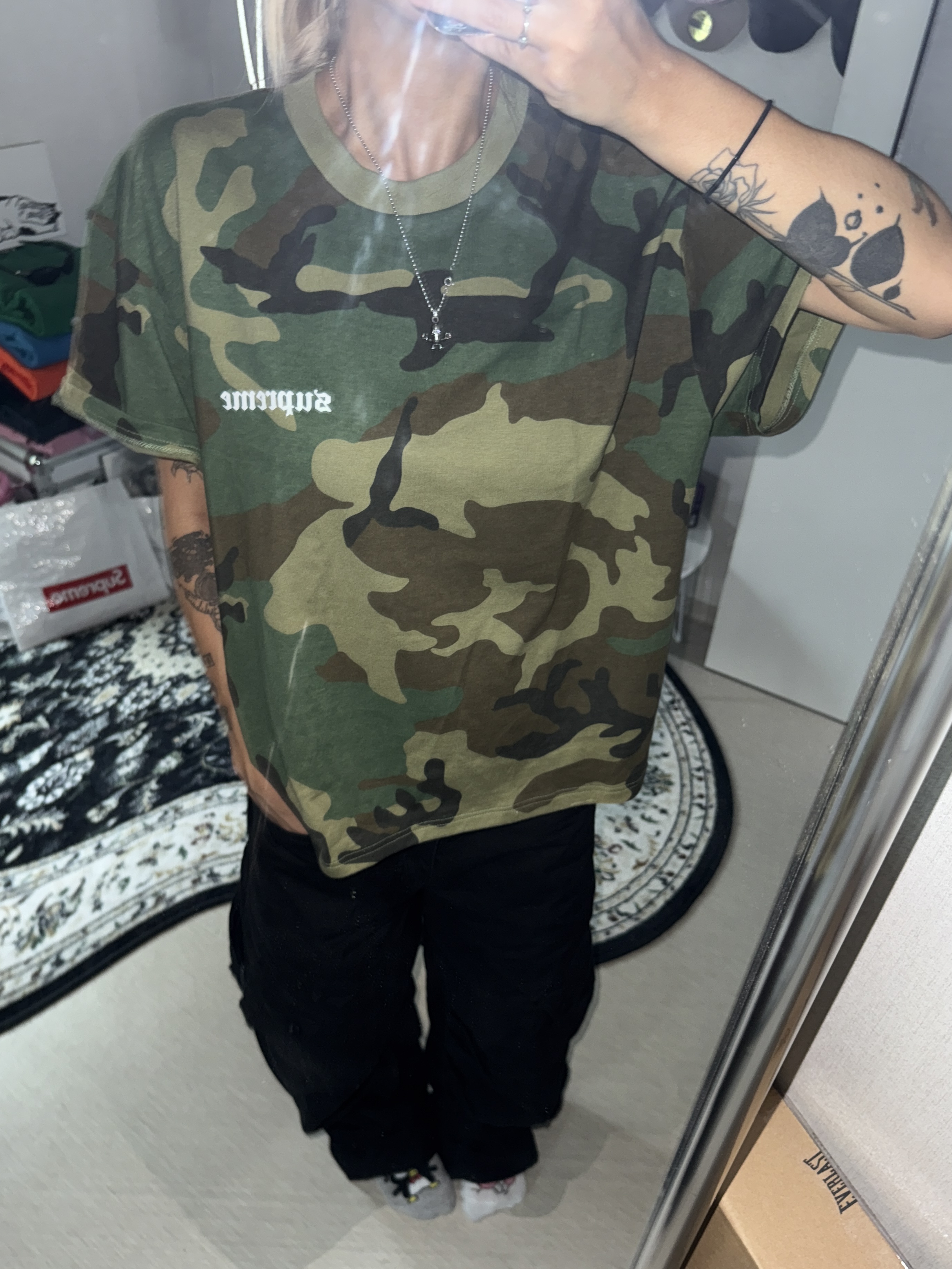 Supreme Target T-Shirt Woodland Camo - 25FW 착용 스타일 - 2