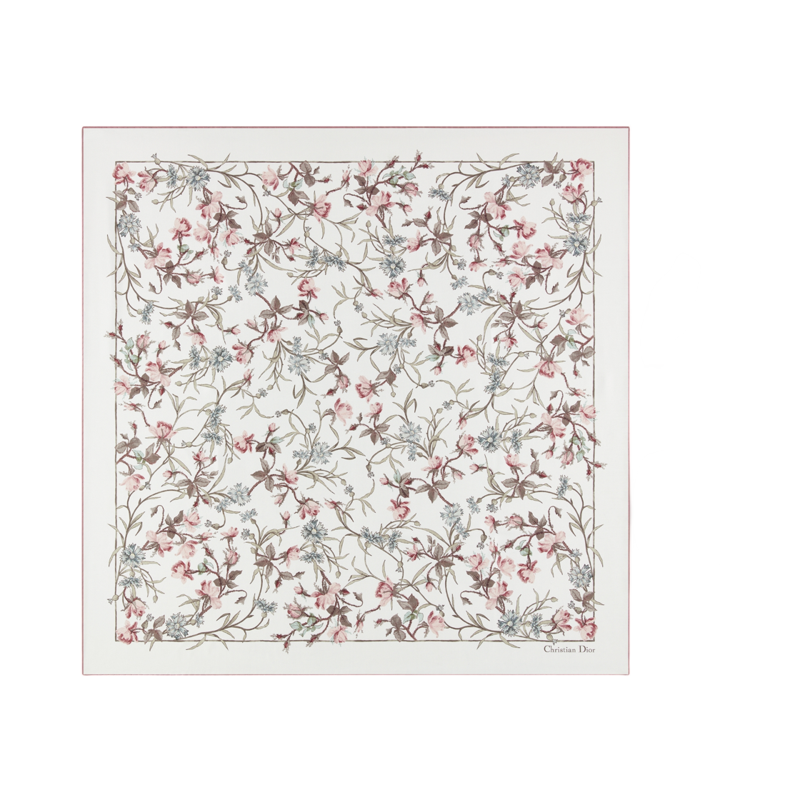 55RAM090I607-C002 (W) Dior Lumiere De Rose 90 Square Scarf In Silk Twill White Multicolor