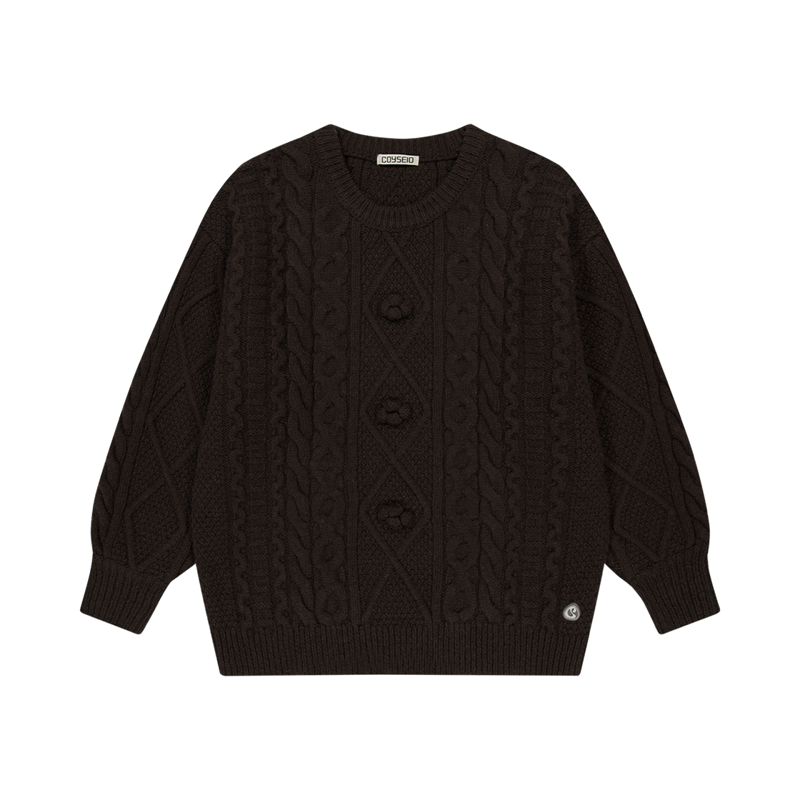 코이세이오 폼폼 케이블 니트 브라운(COYSEIO Pompom Cable Knit Brown)