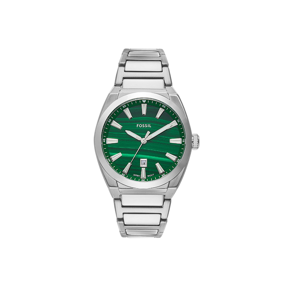 파슬 에버렛 쓰리 핸드 데이트 스테인리스 스틸 시계 실버 그린(Fossil Everett Three-Hand Date Stainless Steel Watch Silver Green)