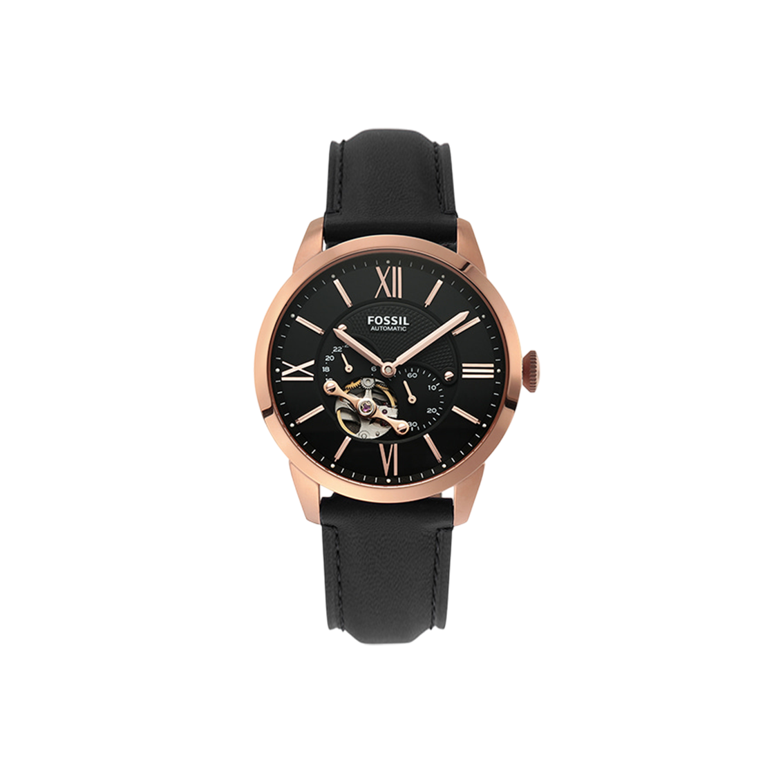 파슬 타운스맨 오토매틱 44mm 레더 로즈 골드 블랙(Fossil Townsman Automatic 44mm Leather Rose Gold Black)