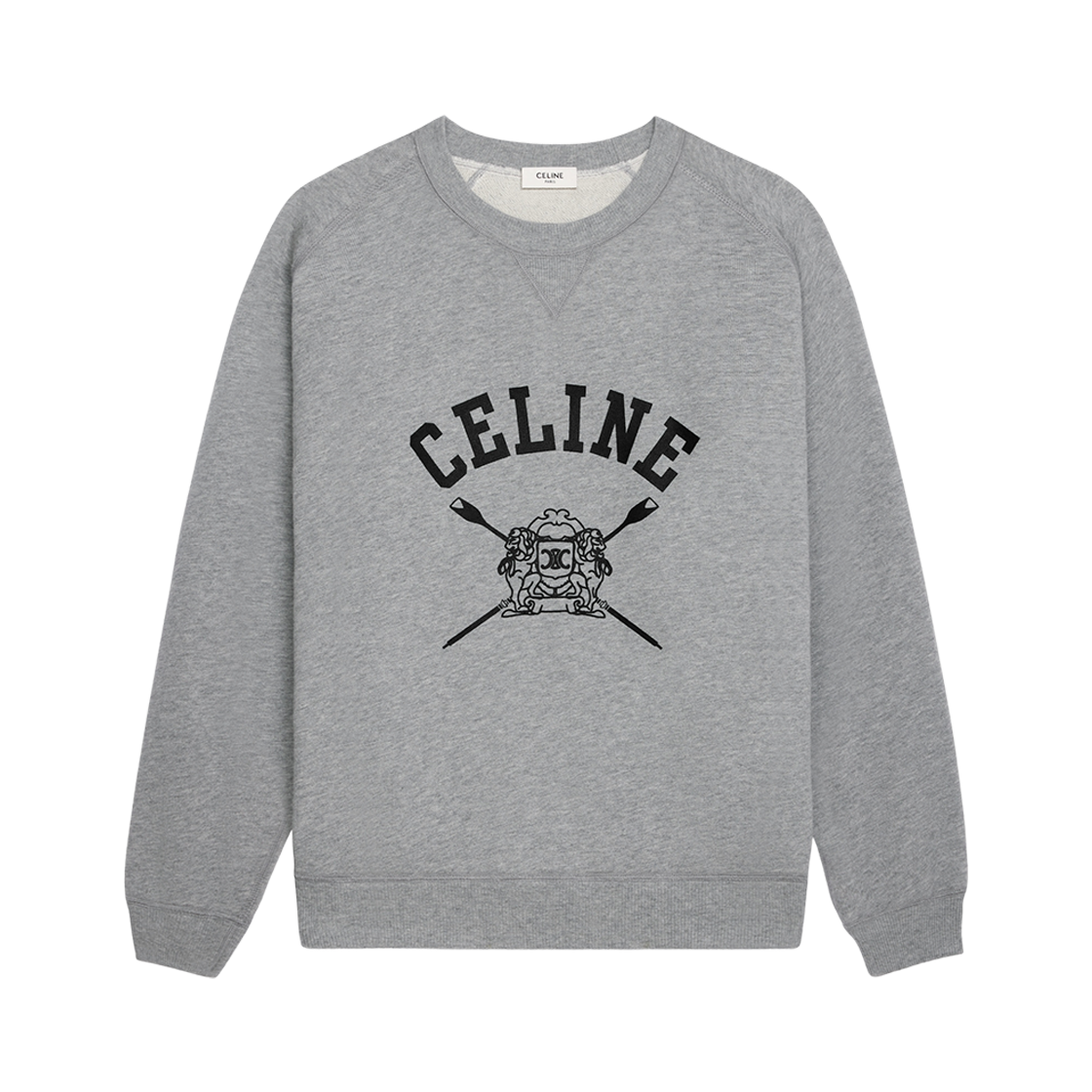 RY0A4670Q-08BQ Celine Loose Blason Sweatshirt in Cotton Fleece Grey Melange Black