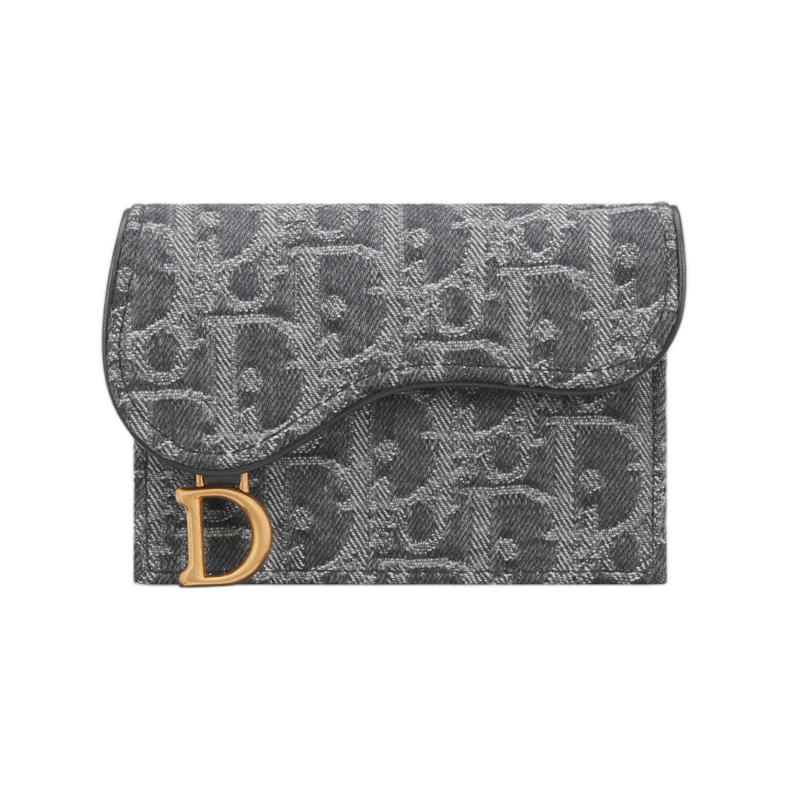S5611CDDK-M932 Dior Saddle Bloom Card Holder In Dior Oblique Jacquard Grey Denim