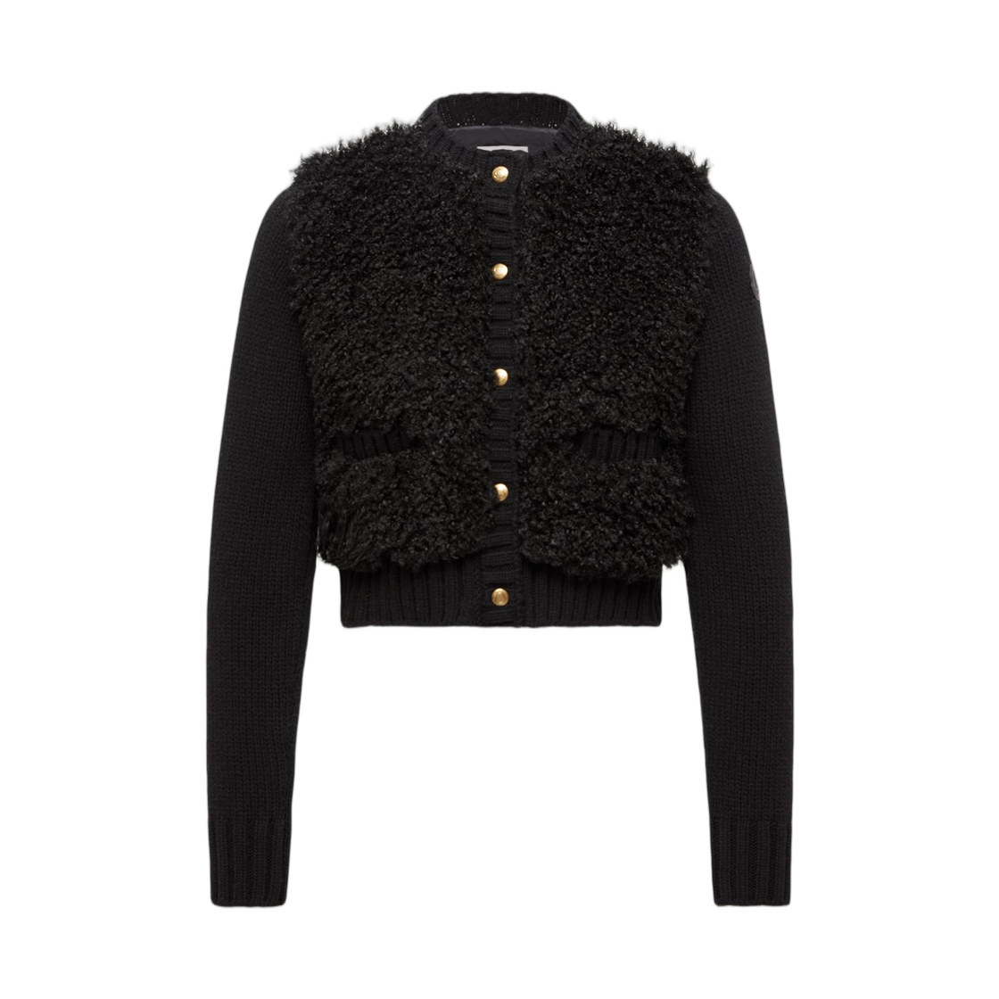 (W) 몽클레르 패딩 울 & 테디 가디건 블랙 - 25FW((W) Moncler Padded Wool & Teddy Cardigan Black - 25FW) - 1
