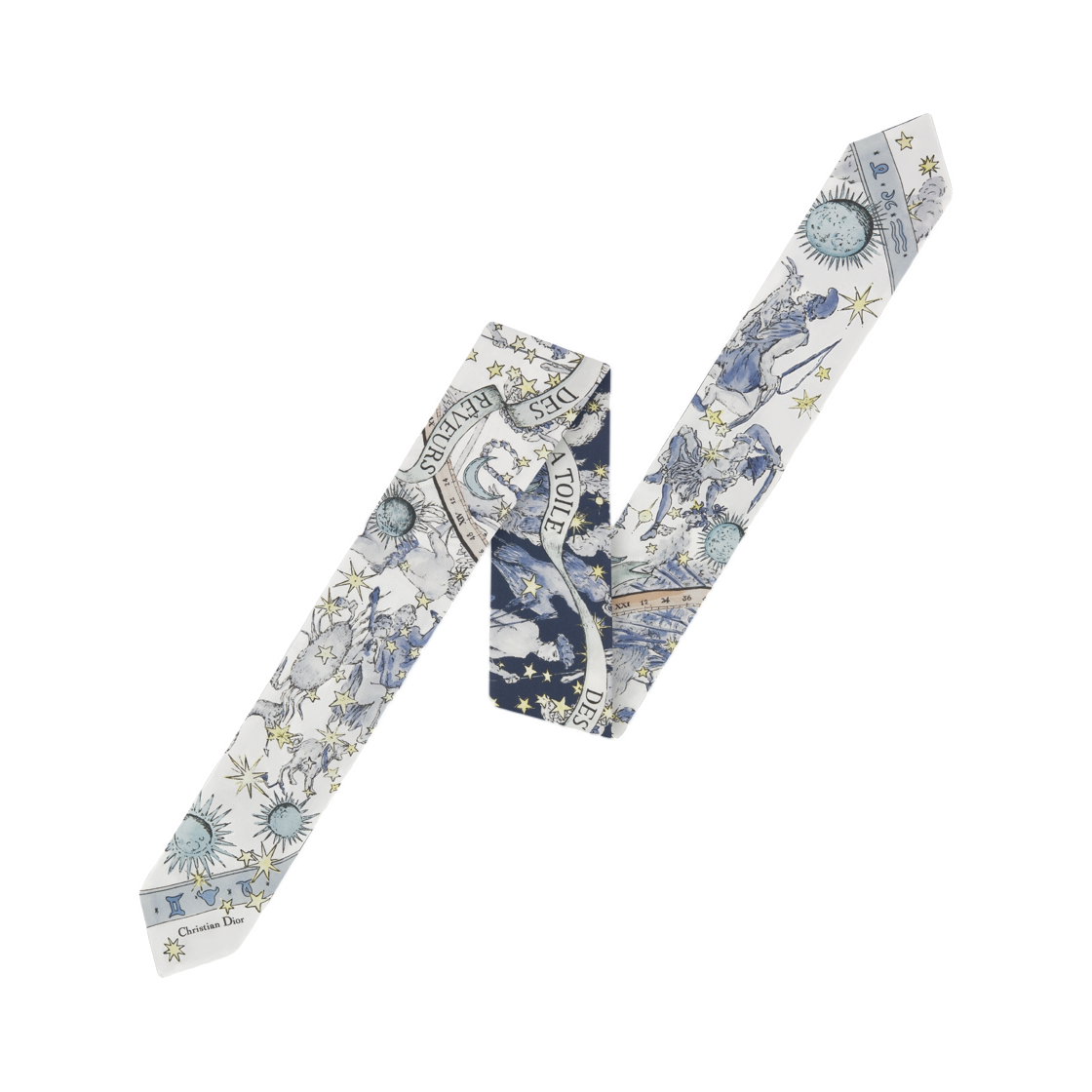 (W) 디올 나이트 오브 드림즈 맥시 미차 스카프 실크 트윌 화이트 네이비 블루((W) Dior Night of Dreams Maxi Mitzah Scarf In Silk Twill White Navy Blue)