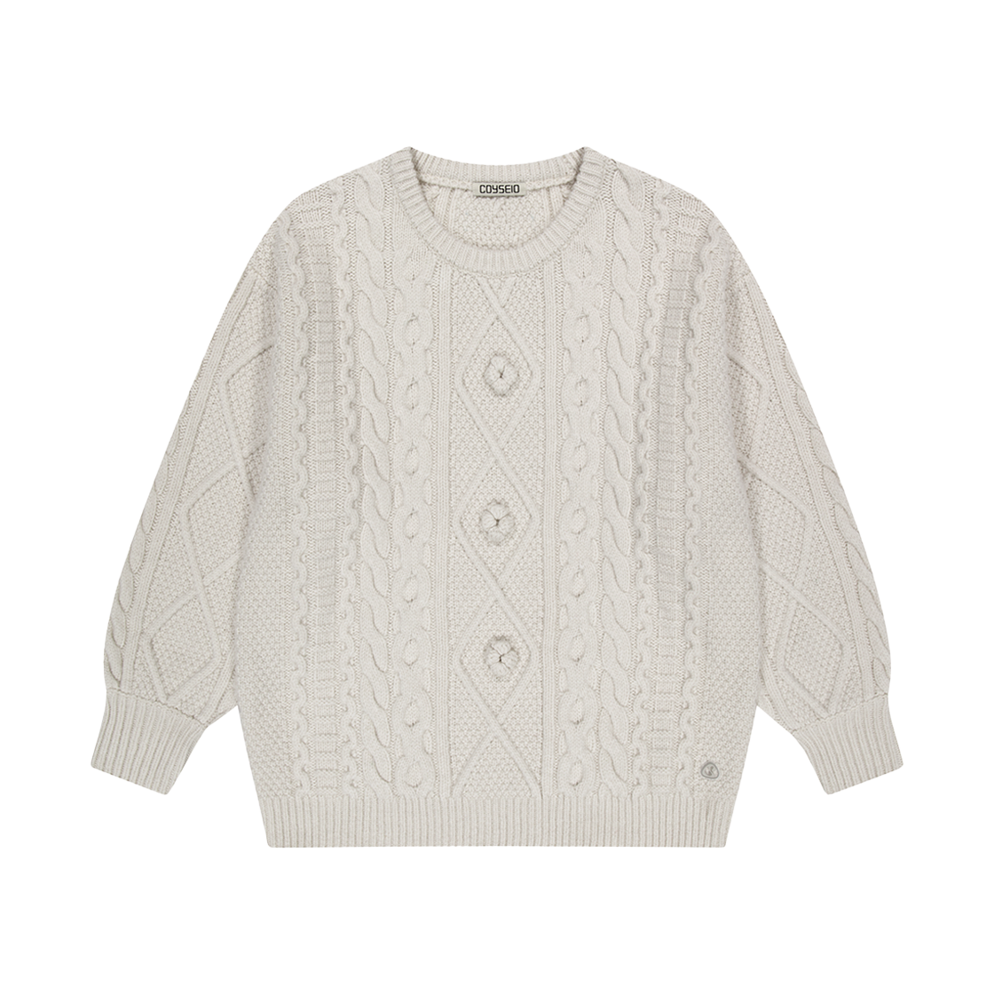 코이세이오 폼폼 케이블 니트 아이보리(COYSEIO Pompom Cable Knit Ivory)