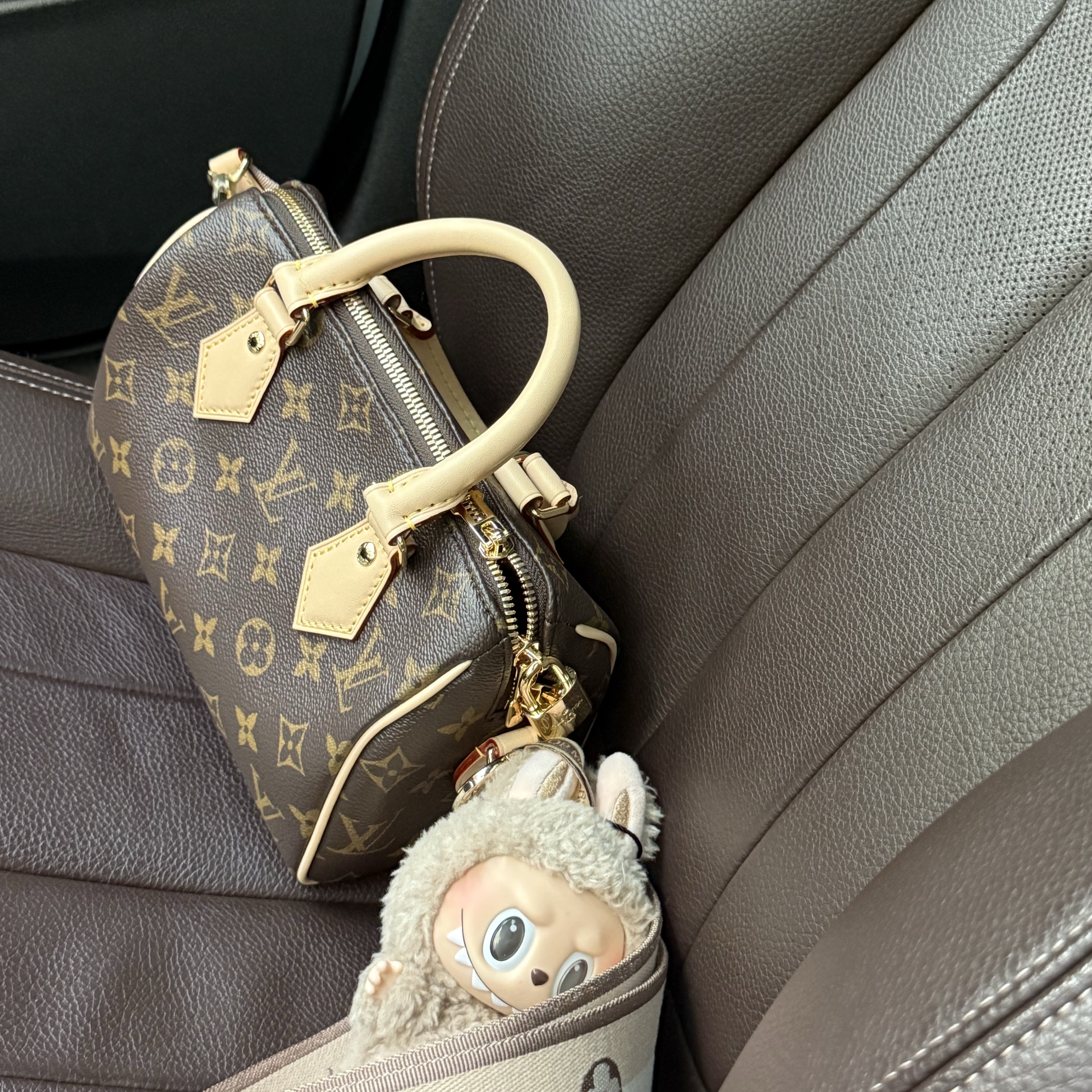 Louis Vuitton Speedy Bandouliere 20 Monogram Beige 착용 스타일 - 3