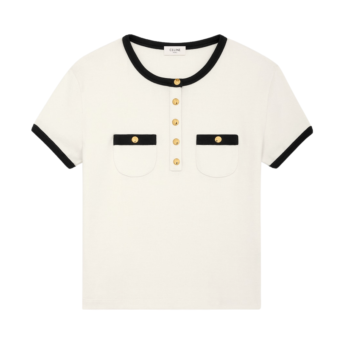 RX07H0Q12-01CB (W) Celine Cropped T-Shirt in Cotton Jersey Cream Black