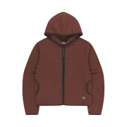 COYSEIO Stripe Fleece Hood Zip-Up Red