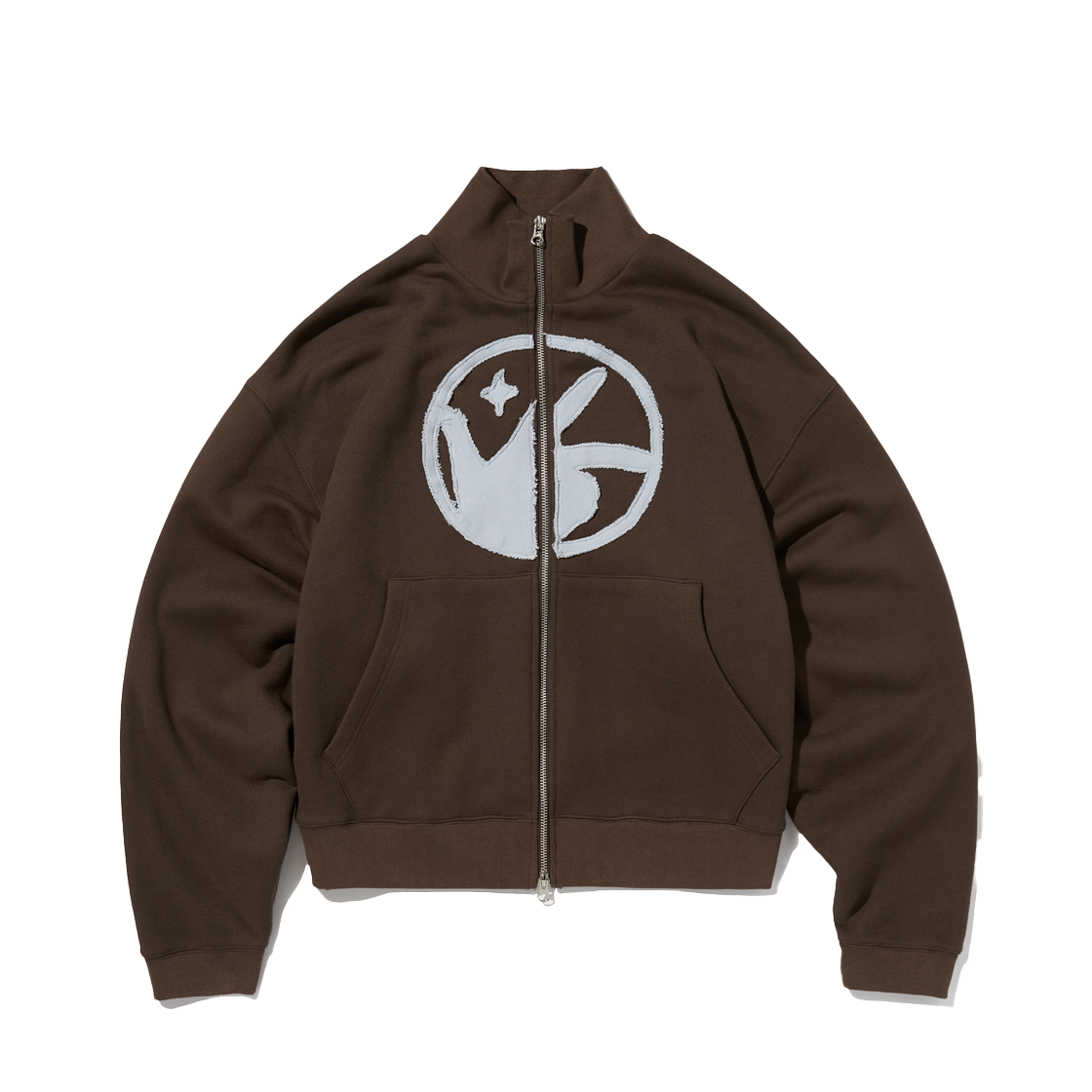 KM25AWSW01-BLK Keymisery Finger Logo Applique Crop Zip-Up - Brown