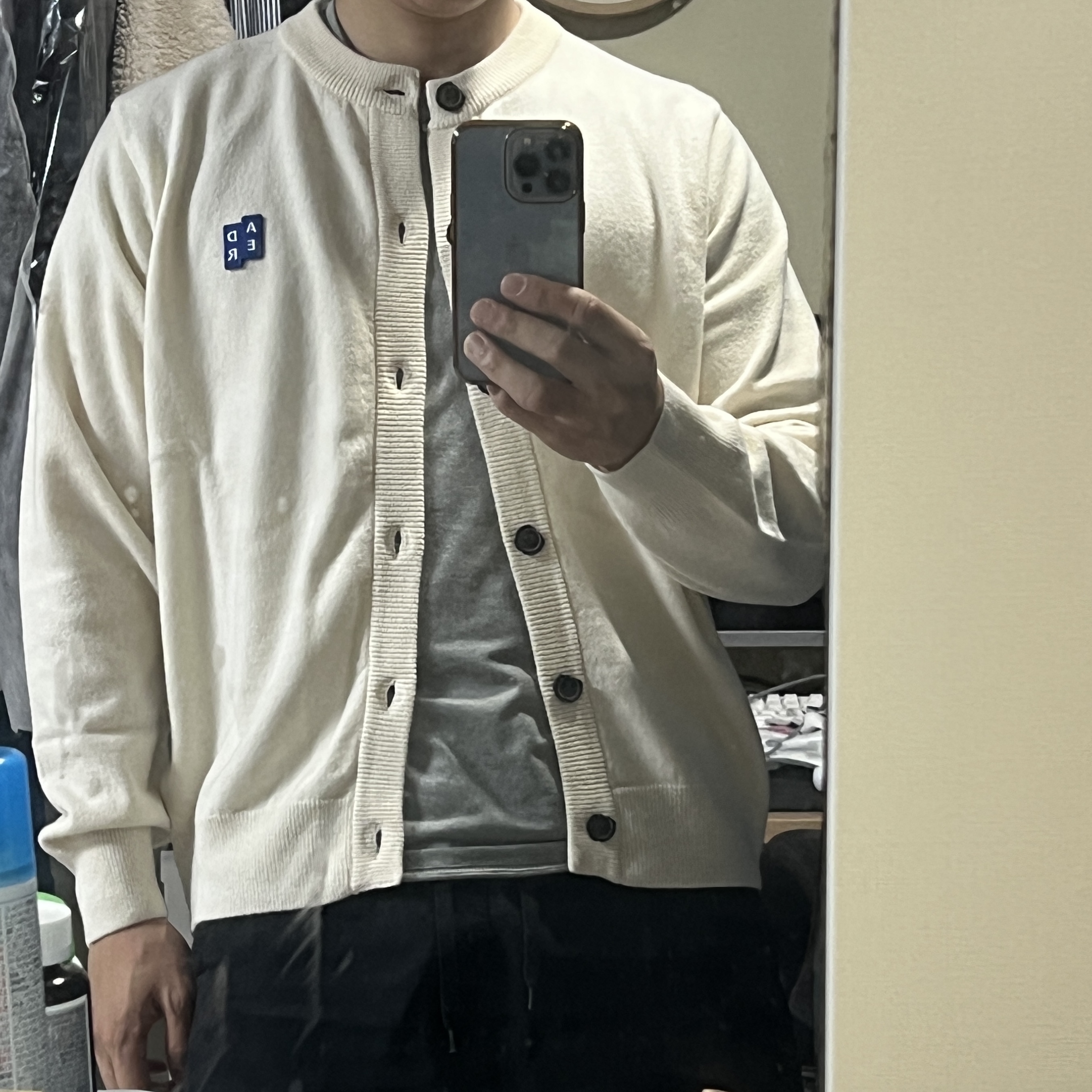 Ader Error Sig; TRS/BL Tag Cardigan 02 Oatmeal 착용 스타일 - 2