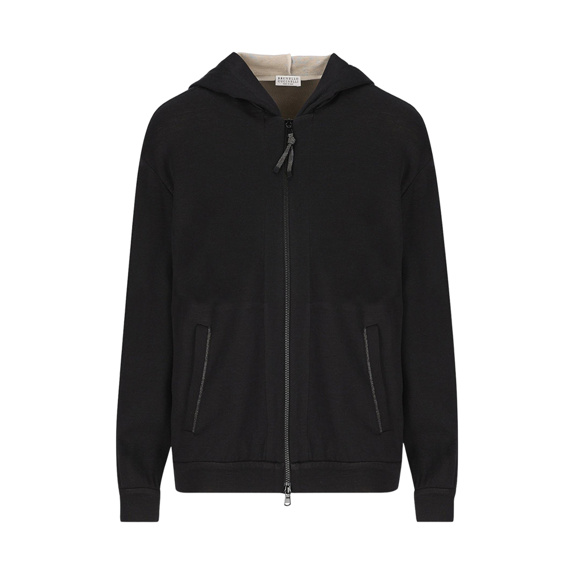 MD828SB806-C9185 (W) Brunello Cucinelli Cotton Silk Interlock Hooded Sweatshirt Black