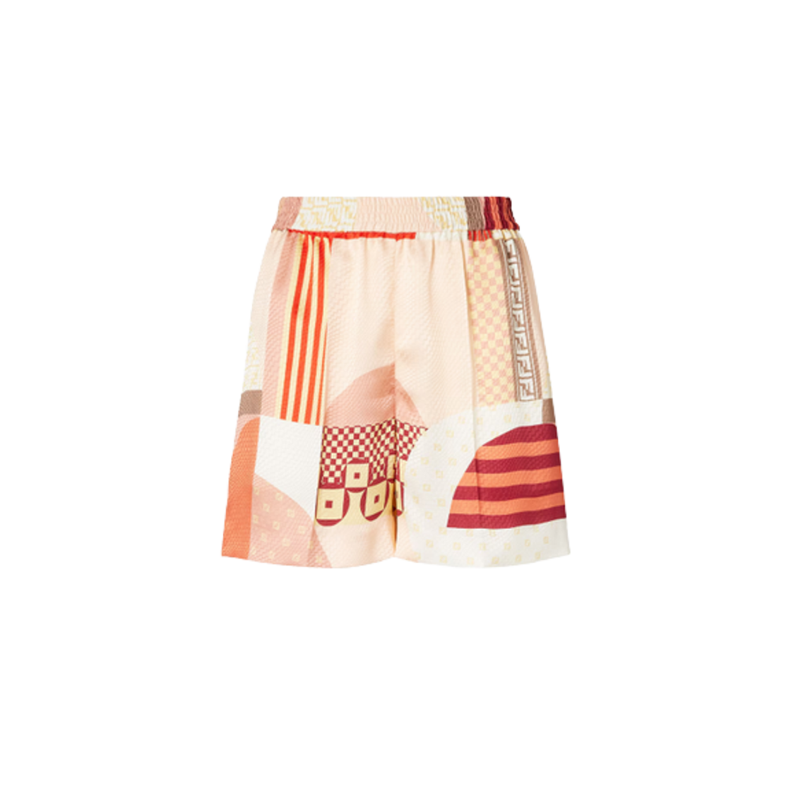(W) 펜디 핑크 패치워크 프린트 실크 쇼츠 멀티컬러((W) Fendi Silk Shorts with Pink Patchwork Print Multicolor)