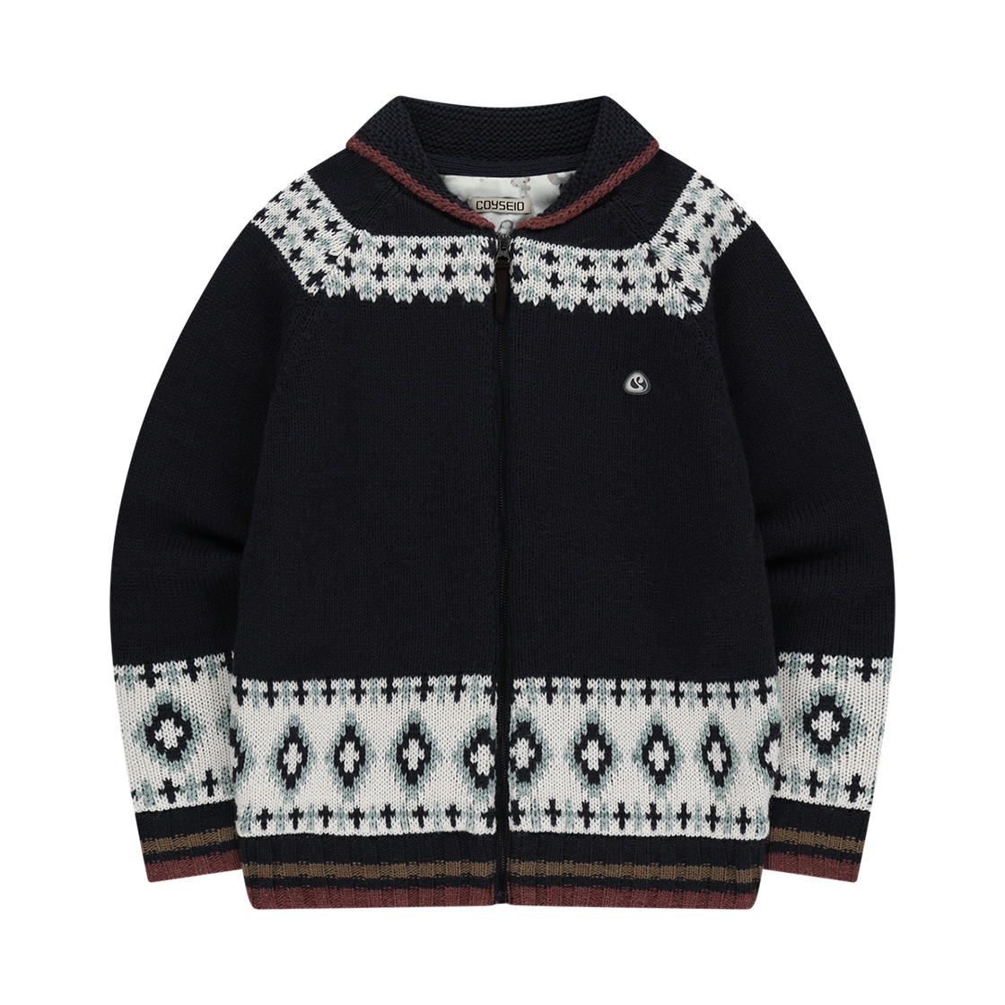 코이세이오 모시 코위찬 니트 재킷 네이비(COYSEIO Mossy Cowichan Knit Jacket Navy)