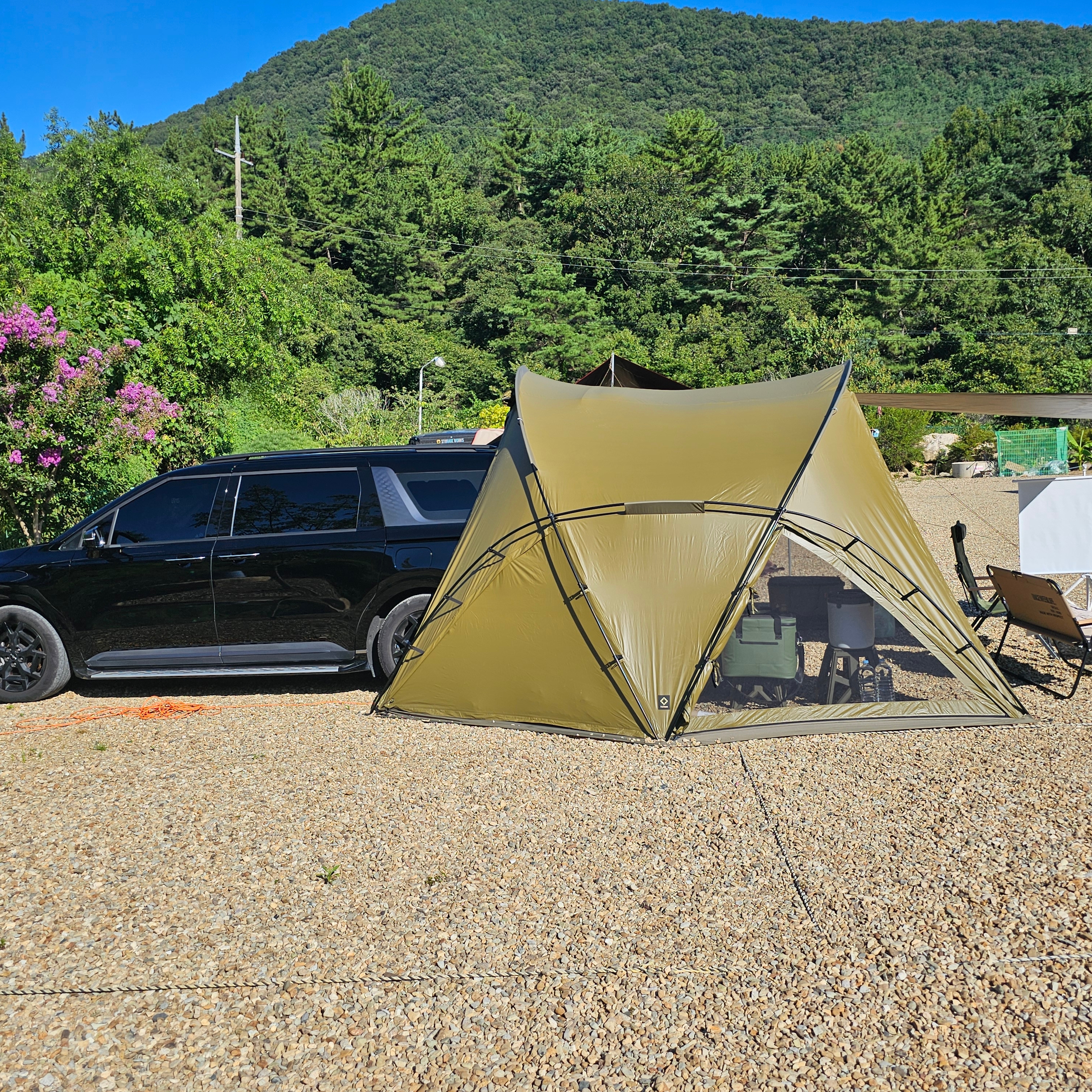 Helinox Tactical V-Tarp 4.0 R1 Coyote Tan, Snow Peak Takibi My Table 착용 스타일 - 2