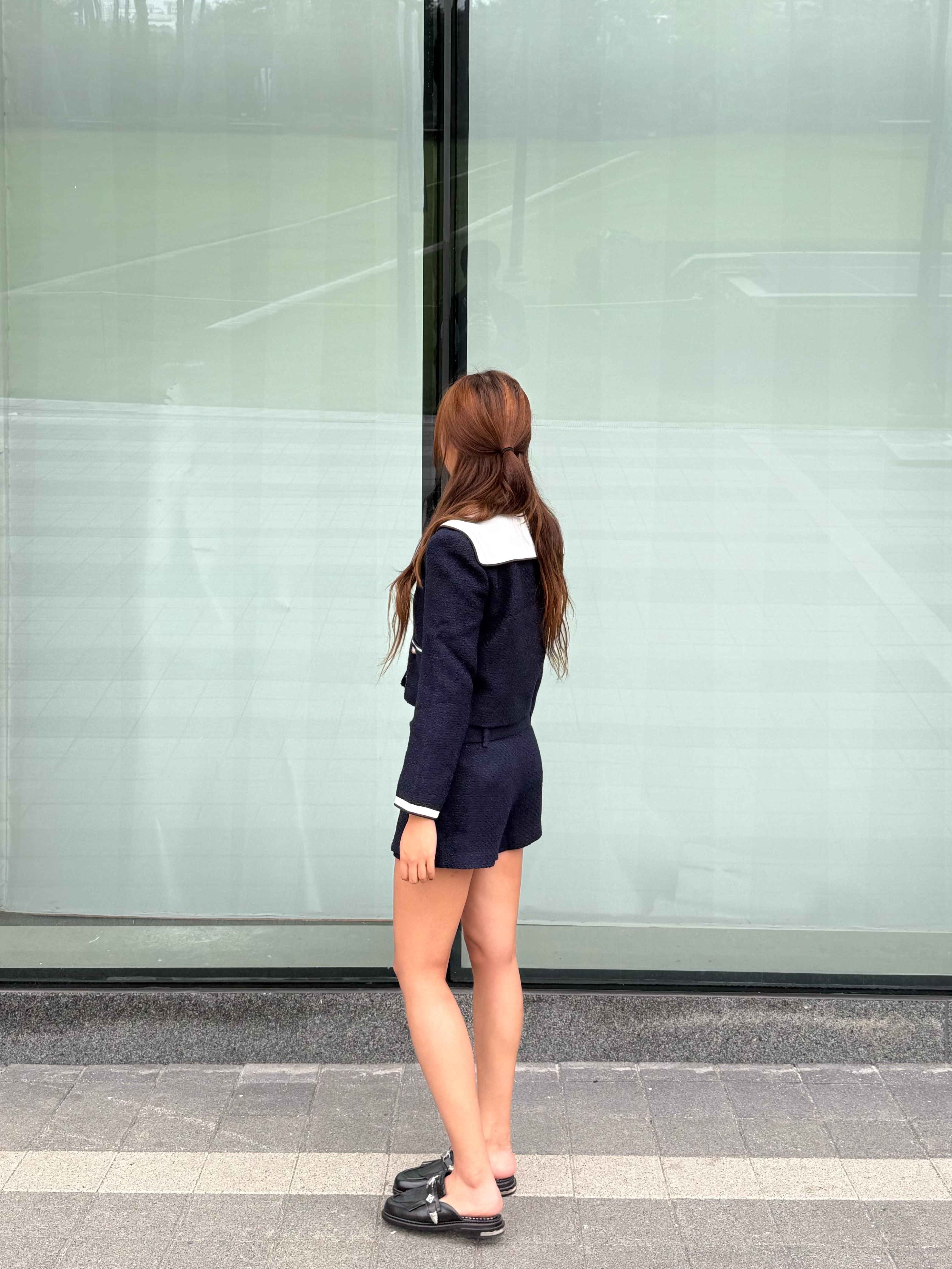 Self Portrait Women Boucle Contrast Collar Jacket Blue - 25FW, Self Portrait Women Boucle Skort Blue - 25FW 착용 스타일 - 2
