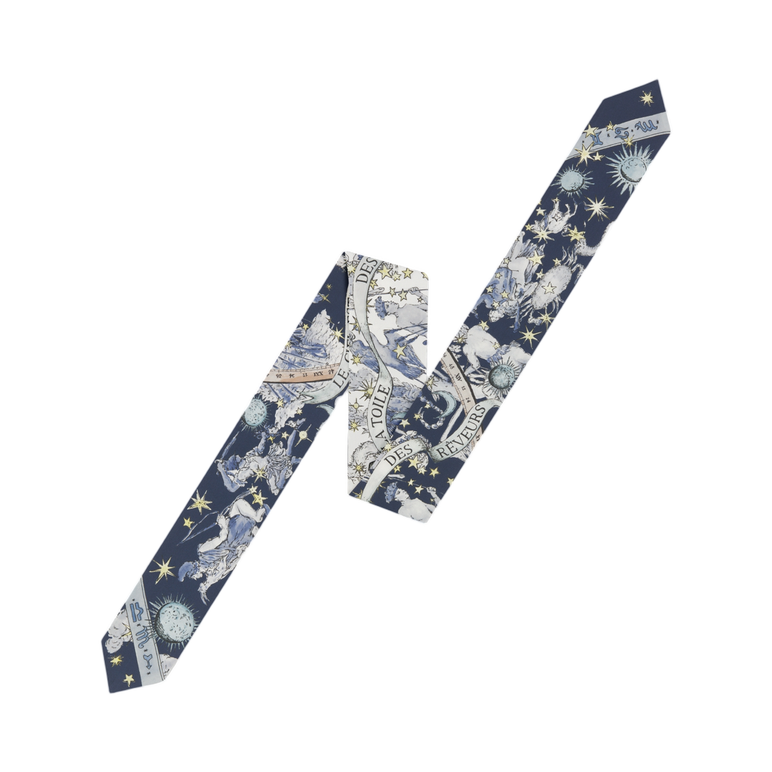 (W) 디올 나이트 오브 드림즈 맥시 미차 스카프 실크 트윌 화이트 네이비 블루((W) Dior Night of Dreams Maxi Mitzah Scarf In Silk Twill White Navy Blue) - 2