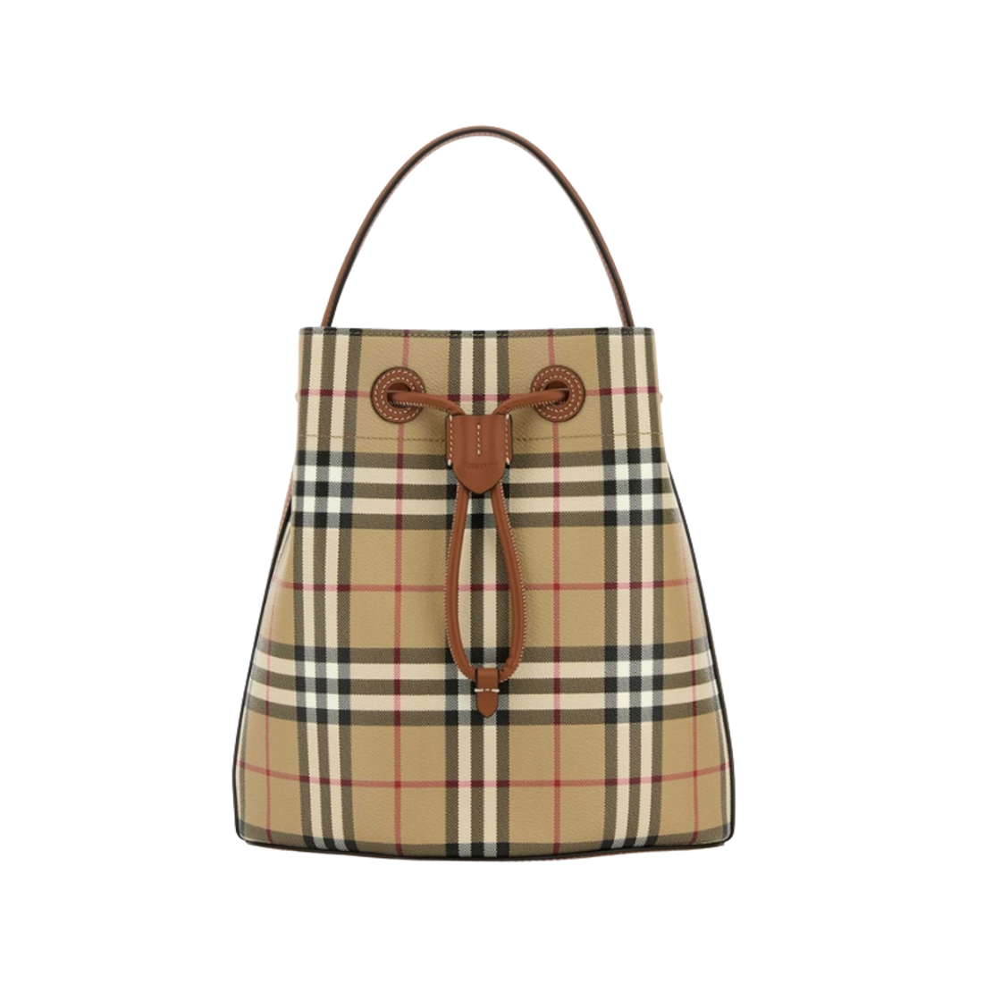 8109795 Burberry Small Check Leather Drawstring Bucket Bag Archive Beige