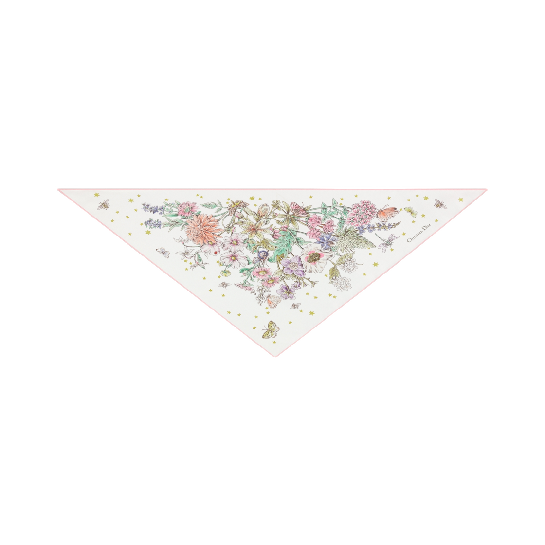 55FWC100I612-C085 (W) Dior Zodiac Flowers Triangle Scarf In Silk Jacquard White Multicolor