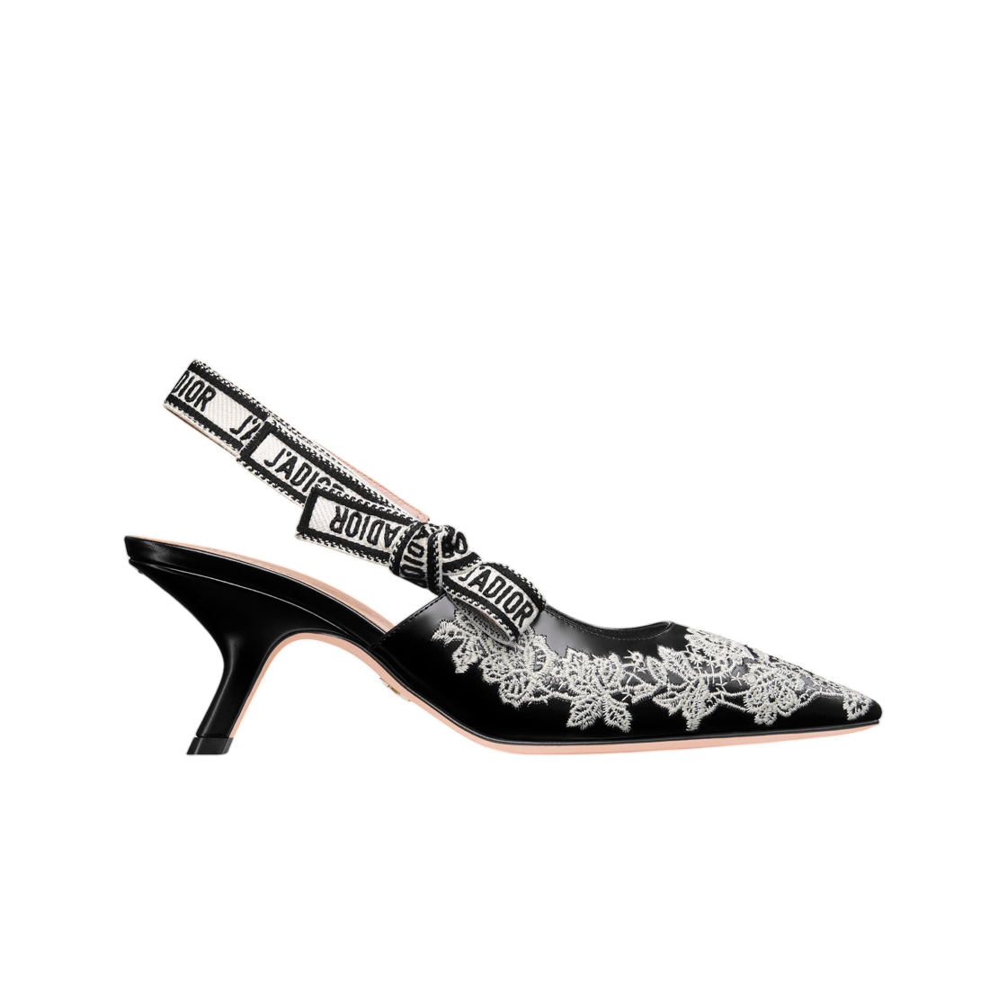(W) 디올 자디올 슬링백 펌프스 카프스킨 로즈 자수 블랙 화이트((W) Dior J'Adior Slingback Pumps In Calfskin with Rose Embroidery Black White) - 1