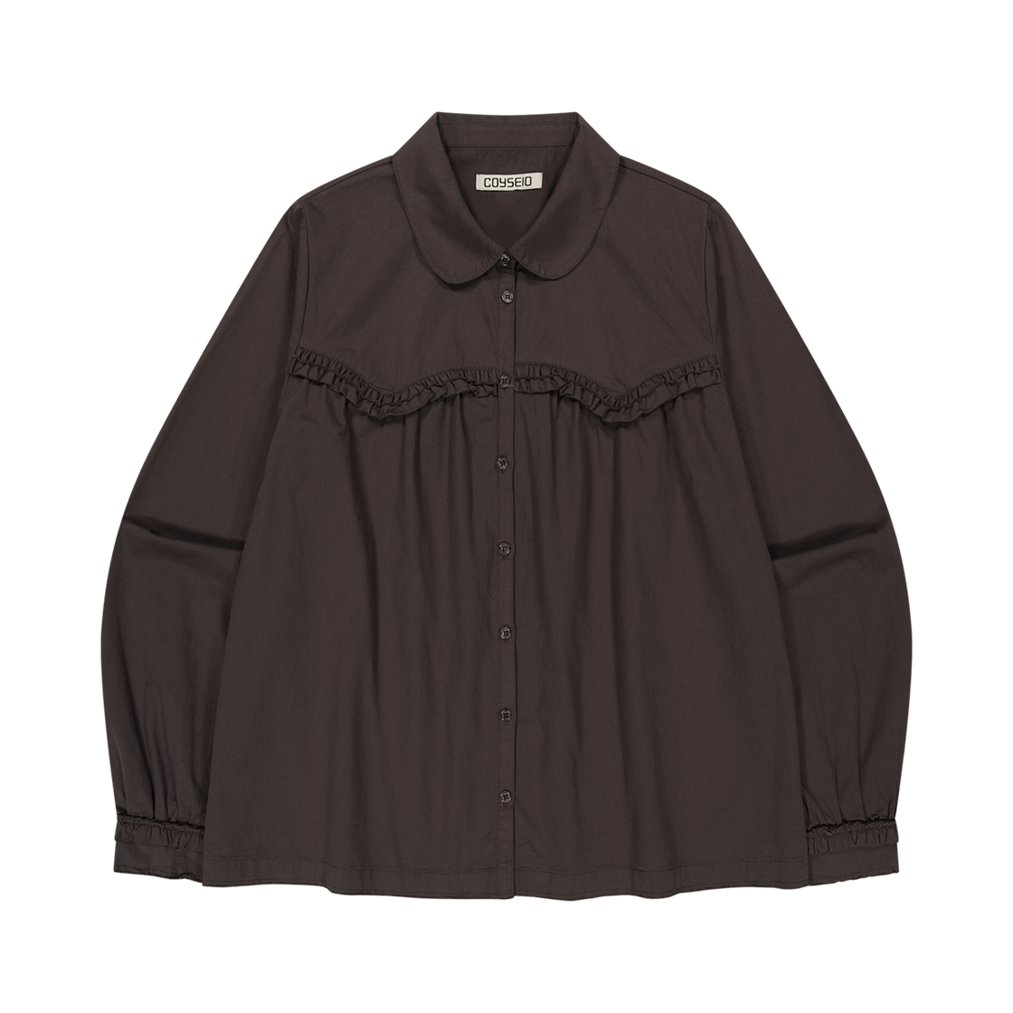 코이세이오 러프 컷 프릴 셔츠 브라운(COYSEIO Rough Cut Frill Shirt Brown)