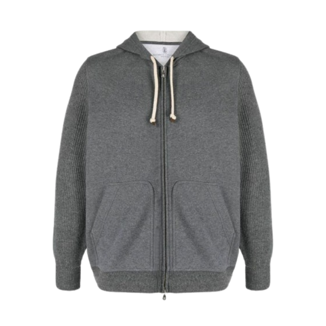 MTU239052G-C080 Brunello Cucinelli Knit Sleeveless Hooded Zip-Up Grey