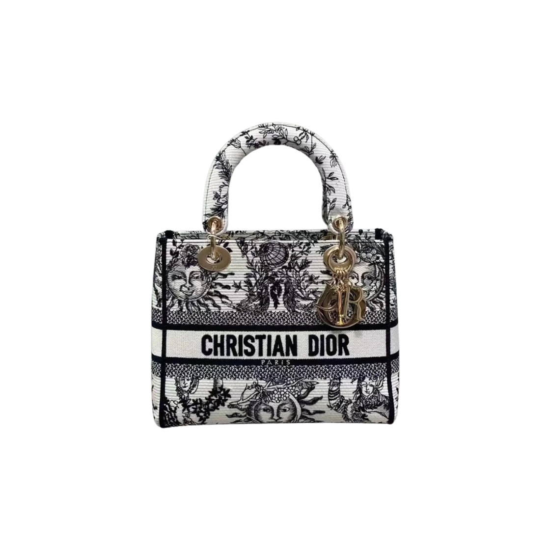 M0565OECQ-M911 Dior Dioriviera Toile de Jouy Soleil Embroidery Medium D-Lite Bag Black White
