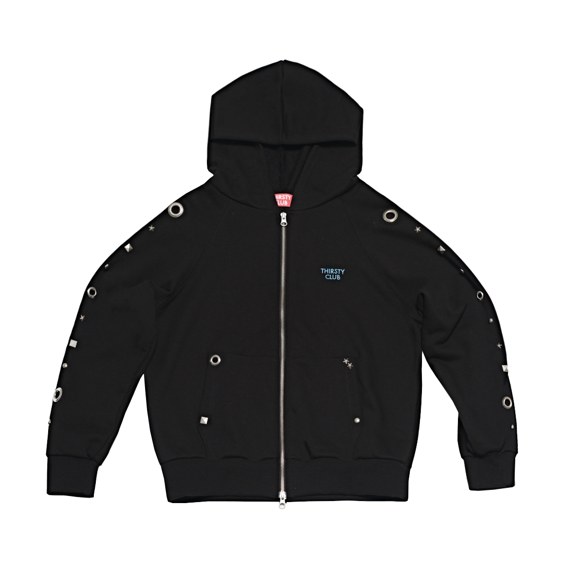 OTHZSSBK01 THIRSTY CLUB Studded Set Zip Up Hoodie - Black