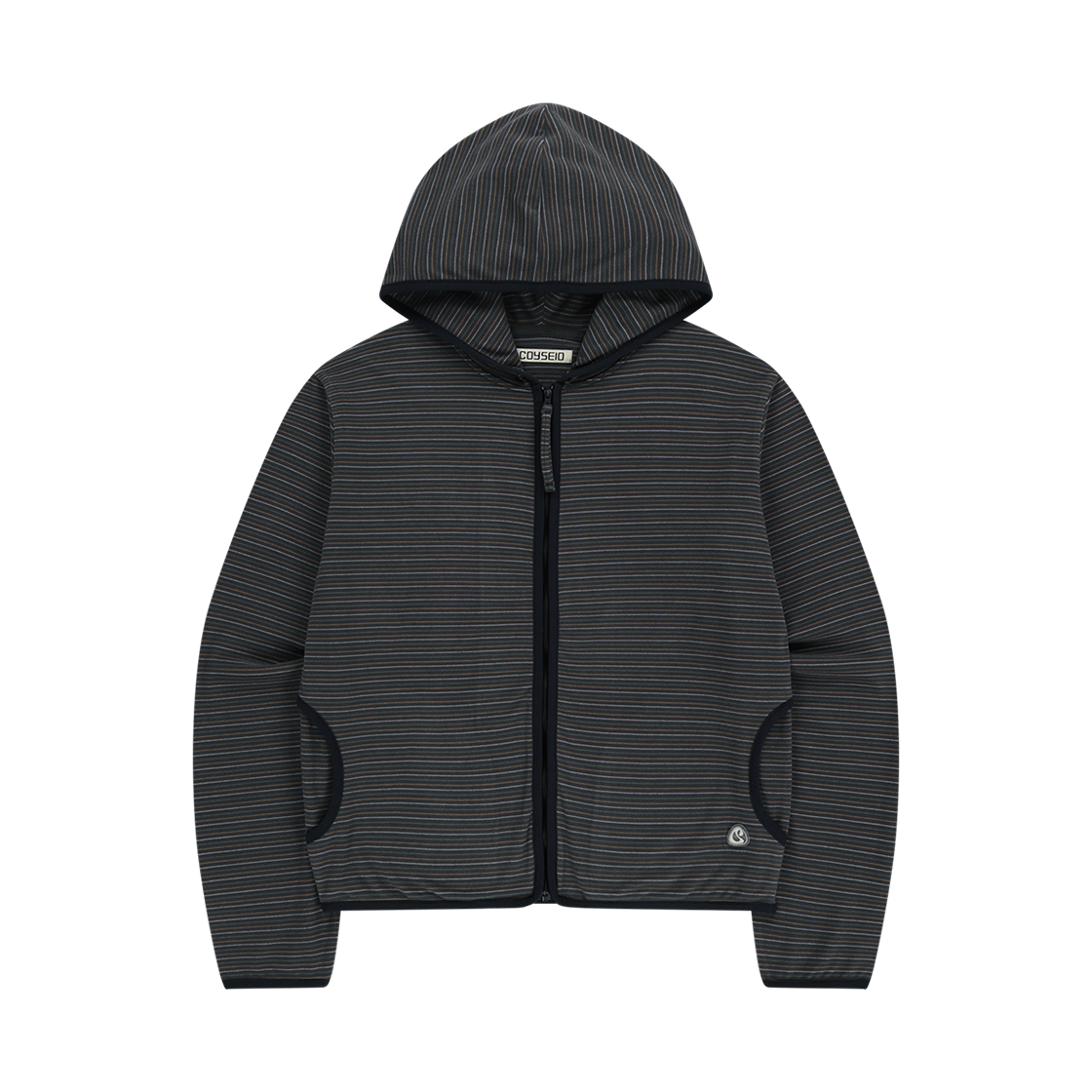 코이세이오 스트라이프 플리스 후드 집업 차콜