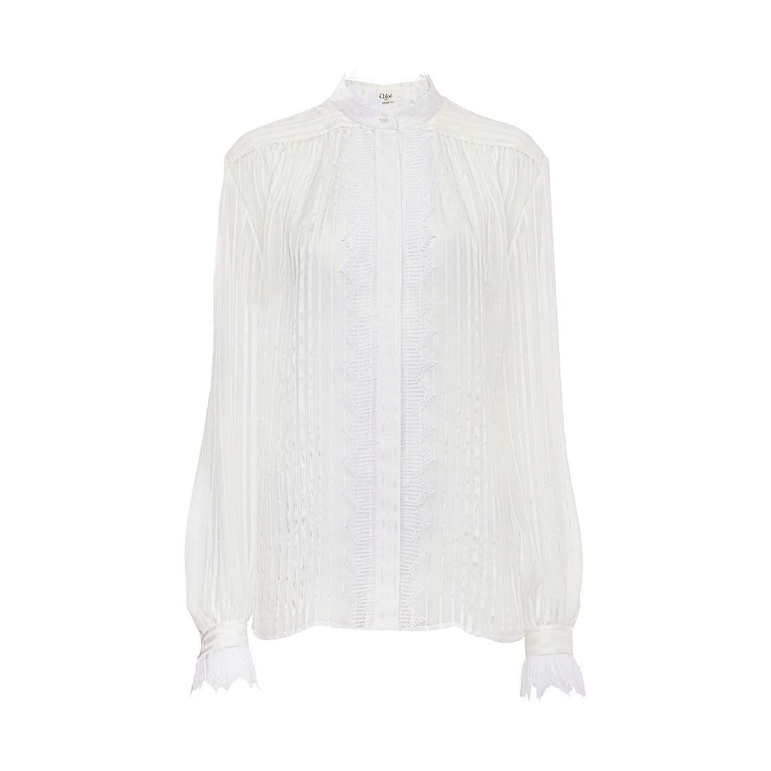 (W) 끌로에 실크 모슬린 레이스 개더드 블라우스 아이코닉 밀크((W) Chloe Silk Mousseline Lace Gathered Blouse Iconic Milk)