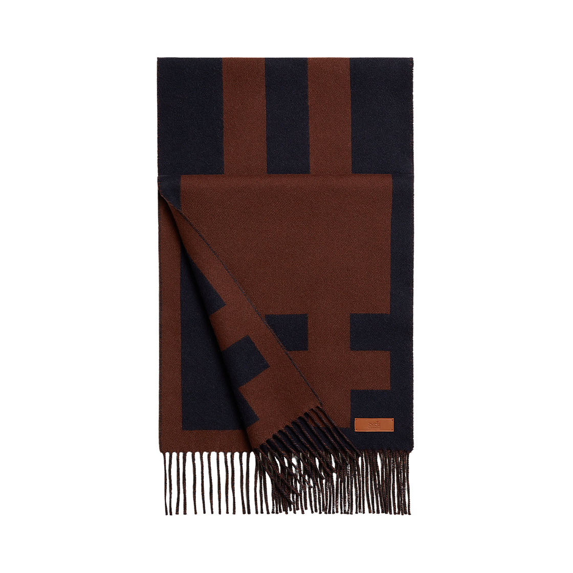 H259143S01 Hermes Casaque Saut De Haie Muffler Cashmere & Cacao Marine