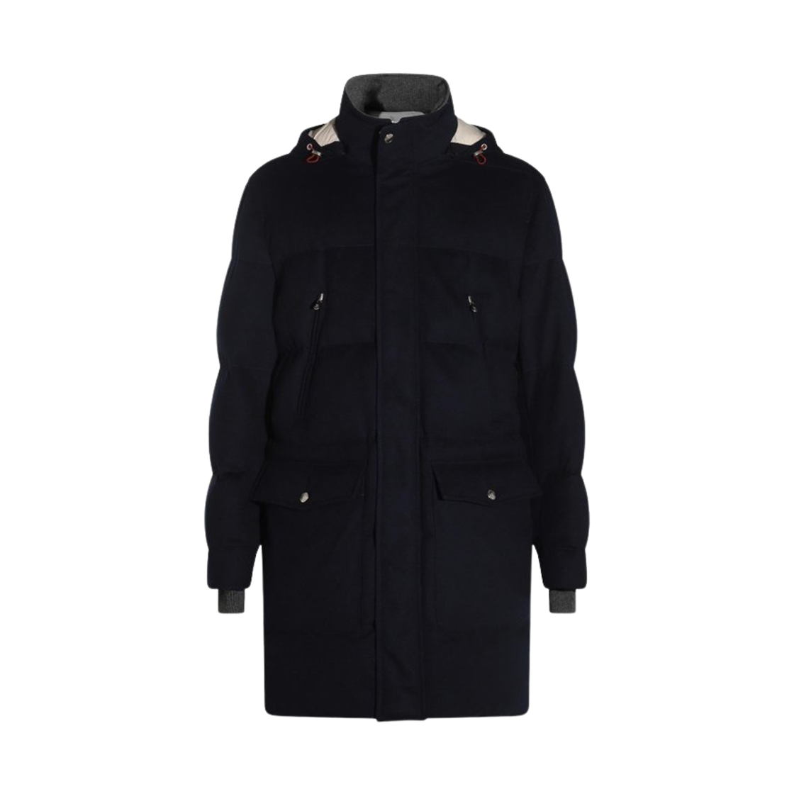 MM4631827-CGD16 Brunello Cucinelli Wool Flannel Long Down Padded Jacket Navy