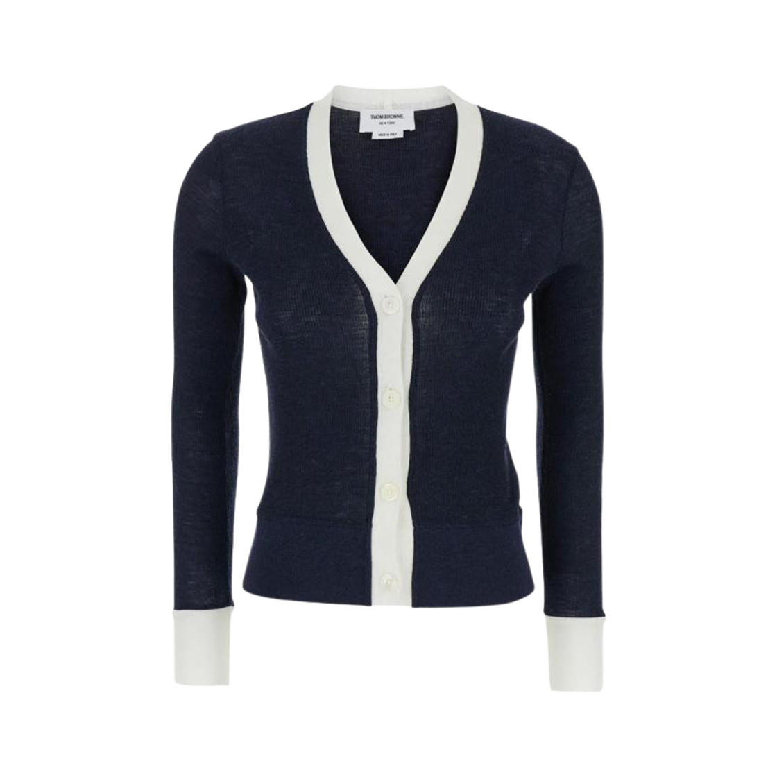 FJT362A-J0092-415 (W) Thom Browne Wool Contrast Cardigan Navy