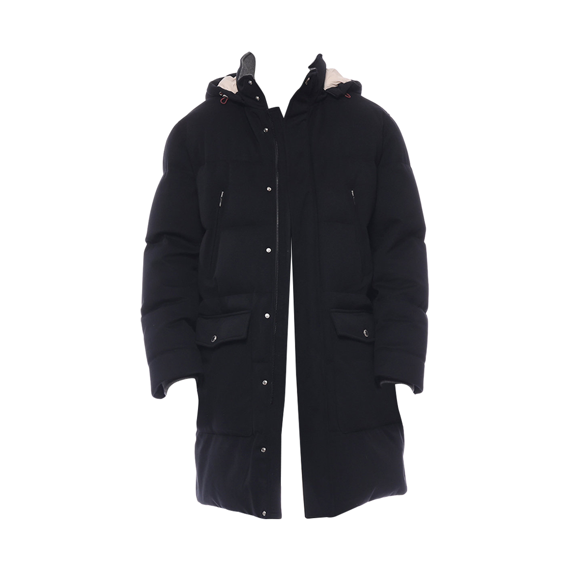 MM4631827-CQD26 Brunello Cucinelli Wool Flannel Long Down Padded Jacket Black