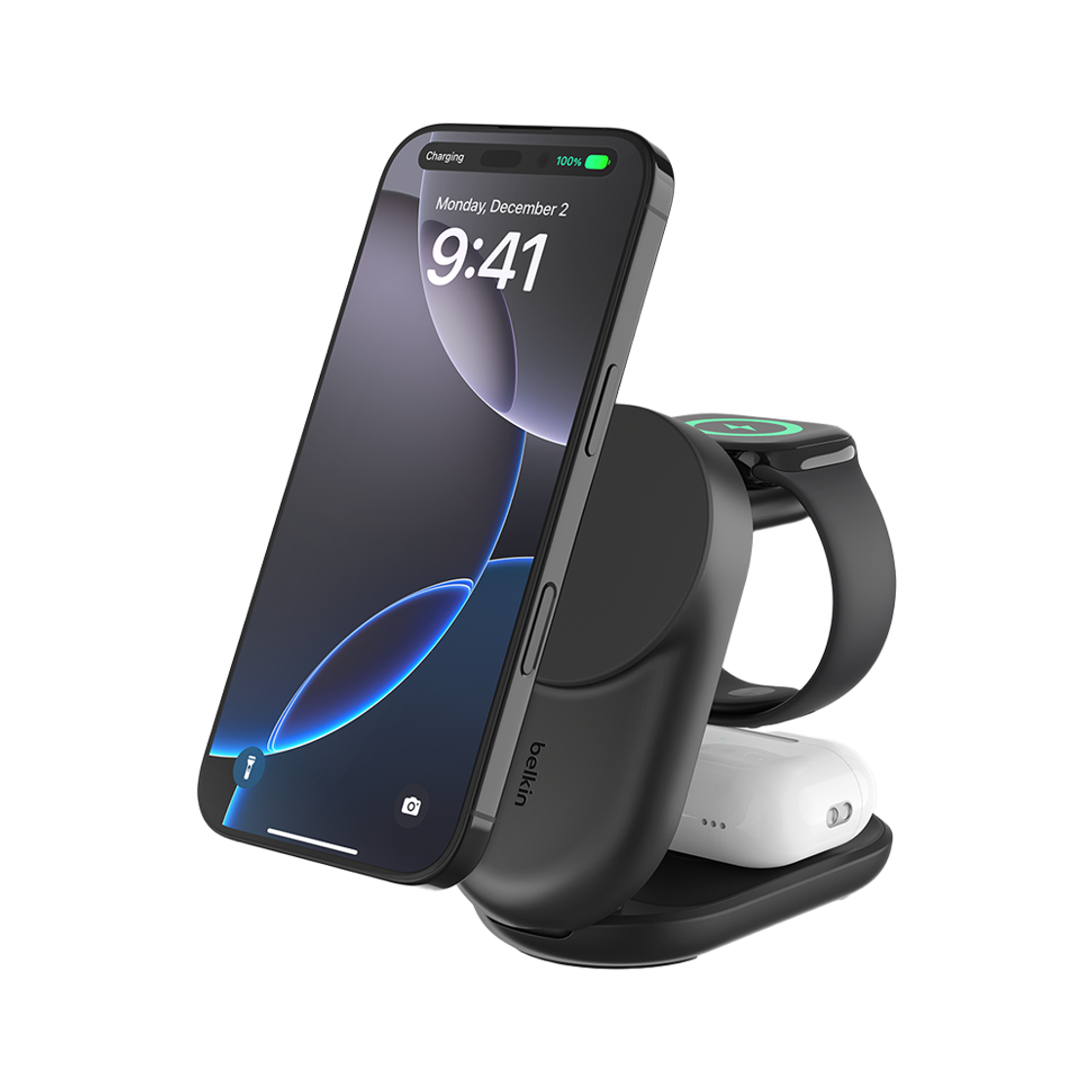 WIZ037krBK Belkin 3-in-1 Qi2 25W Magnetic Wireless Charger WIZ037kr Black