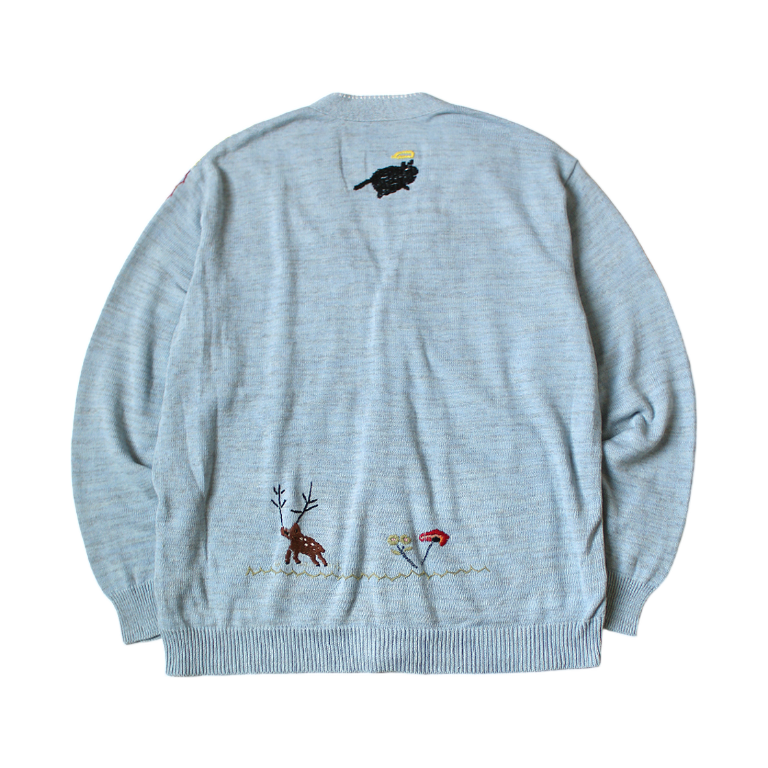 캐피탈 니트 앤 샴브레이 가디건 크로우 앤 캣 자수 색소폰(Kapital Knit and Chambray Cardigan Crow and Cat Embroidery Saxophone) - 2